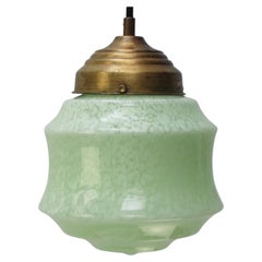 French Art Deco “Clichy” Green Glass Pendant Light