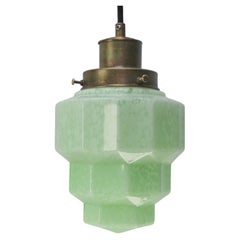 French Art Deco “Clichy” Green Glass Pendant Light