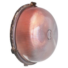 French Holophane Glass Vintage Industrial Sconce Flush Mounts by Mapalec, Amiens