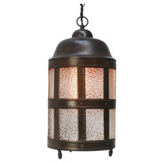 Lanterna da salone in vetro “Cathedral” e ottone, in stile Arts & Crafts olandese, anni ’20