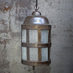Lanterna da salone in vetro “Cathedral” e ottone, in stile Arts & Crafts olandese, anni ’20