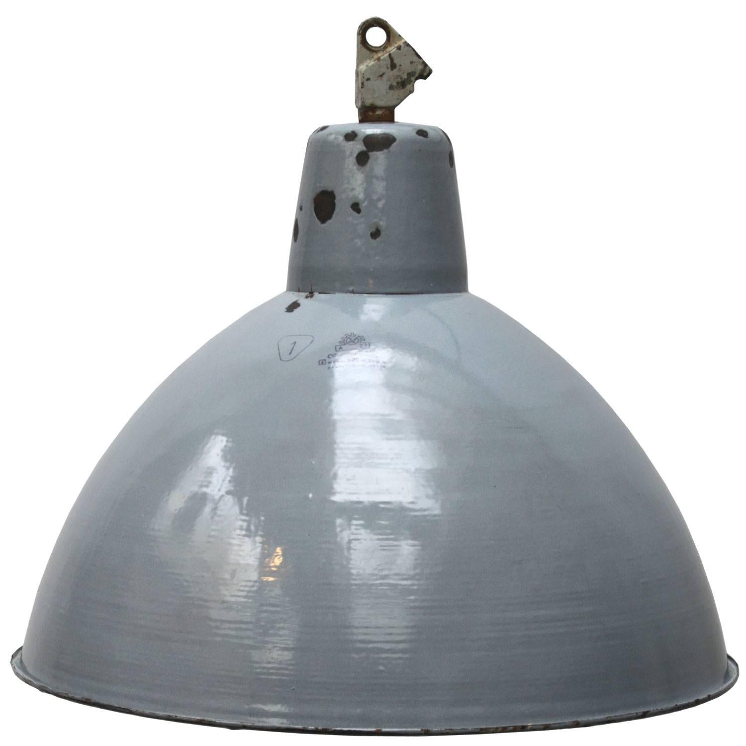 Large Grey Enamel Vintage Industrial Hanging Light Pendant   