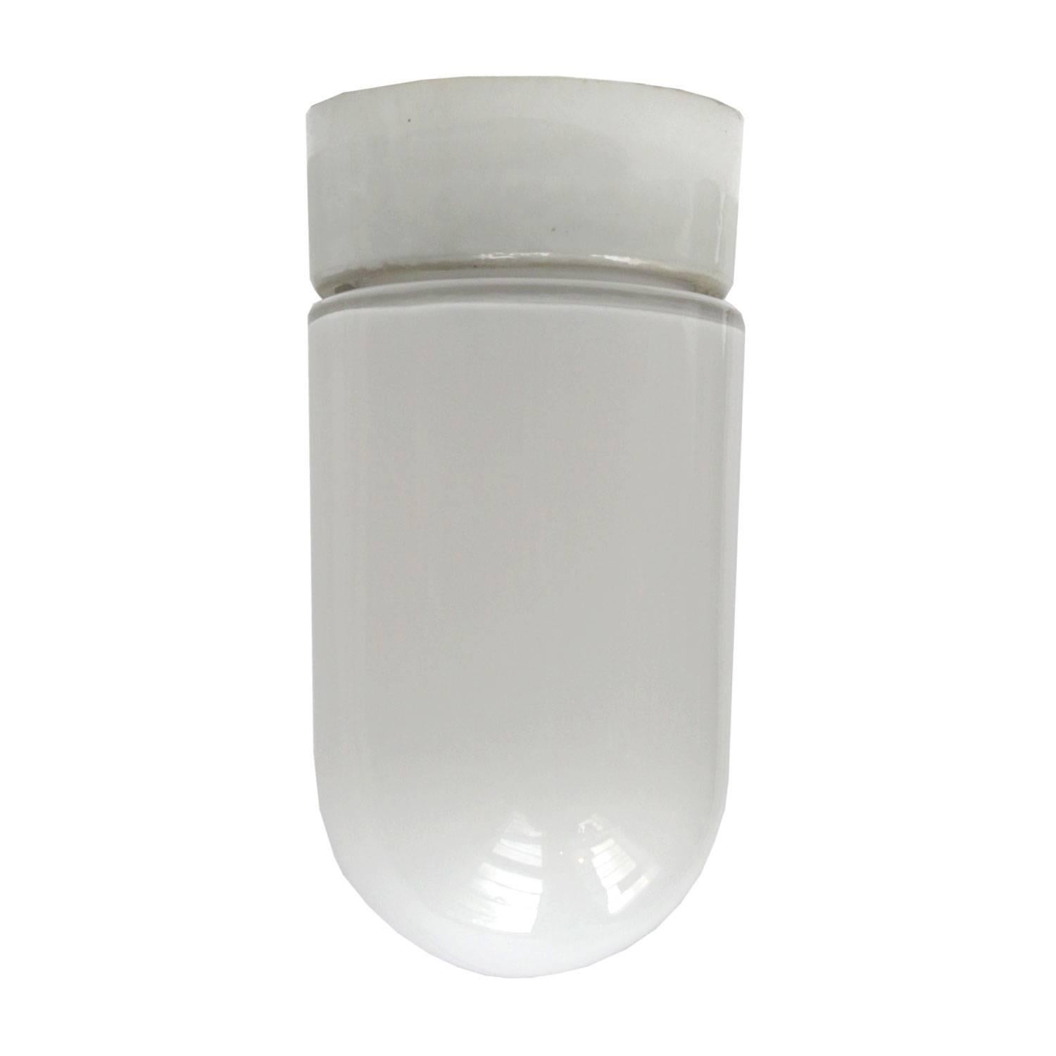Industrial ceiling lamp. White porcelain. Opaline glass.
Two conductors. No ground.

Weight: 0.8 kg / 1.8 lb

Priced per individual item. All lamps have been made suitable by international standards for incandescent light bulbs, energy-efficient and