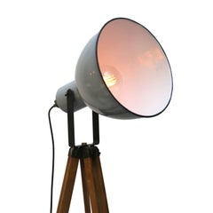 Wooden Tripod Gray Enamel Industrial Spot Light