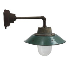 Petrol Enamel Vintage Industrial Cast Iron Arm Clear Glass Wall Lamp 