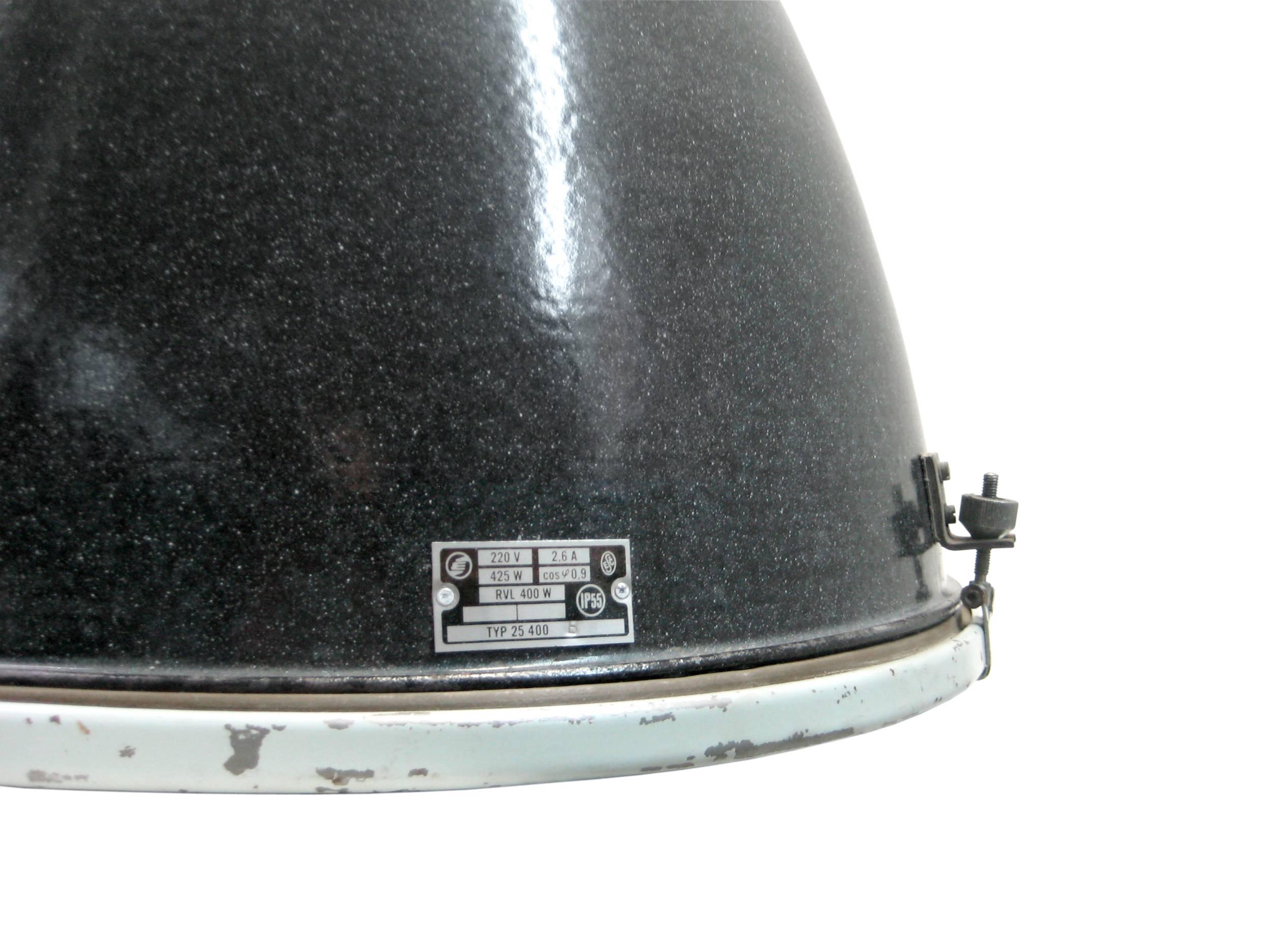 Czech Large Black Enamel Vintage Industrial Clear Glass Pendant Lamps (60x)