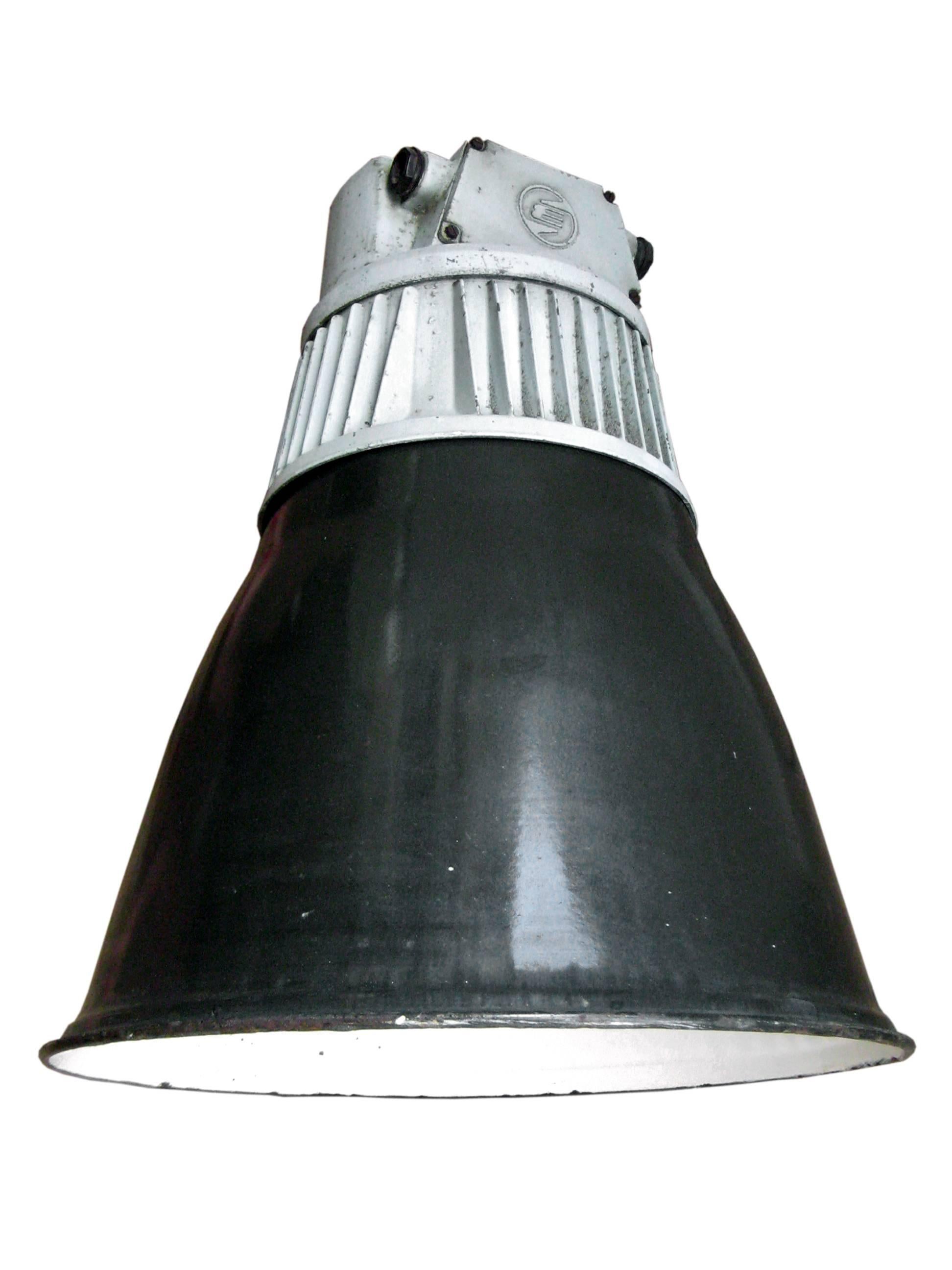 Czech Black Enamel Vintage Industrial Pendant Lamps