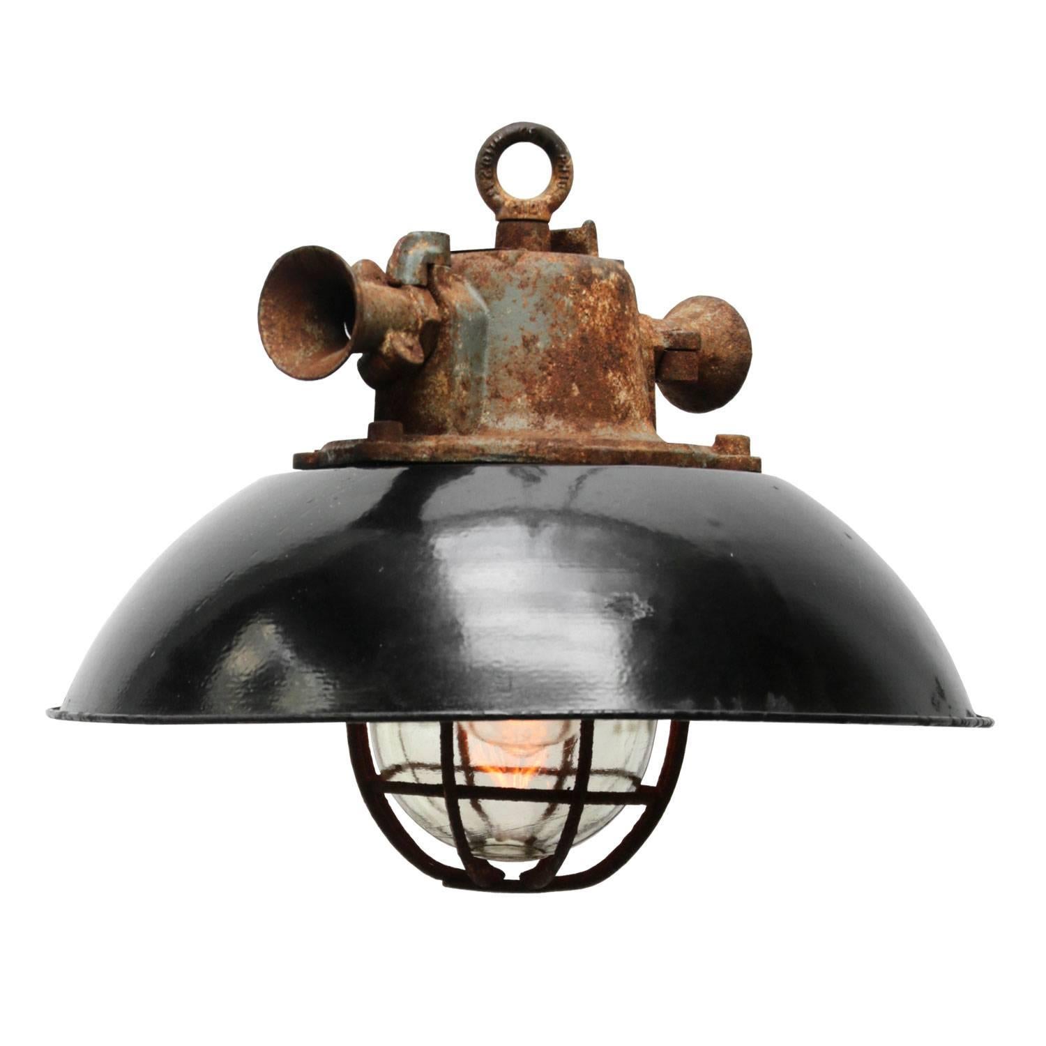 Black Enamel Cast Iron Vintage Industrial Pendant Light