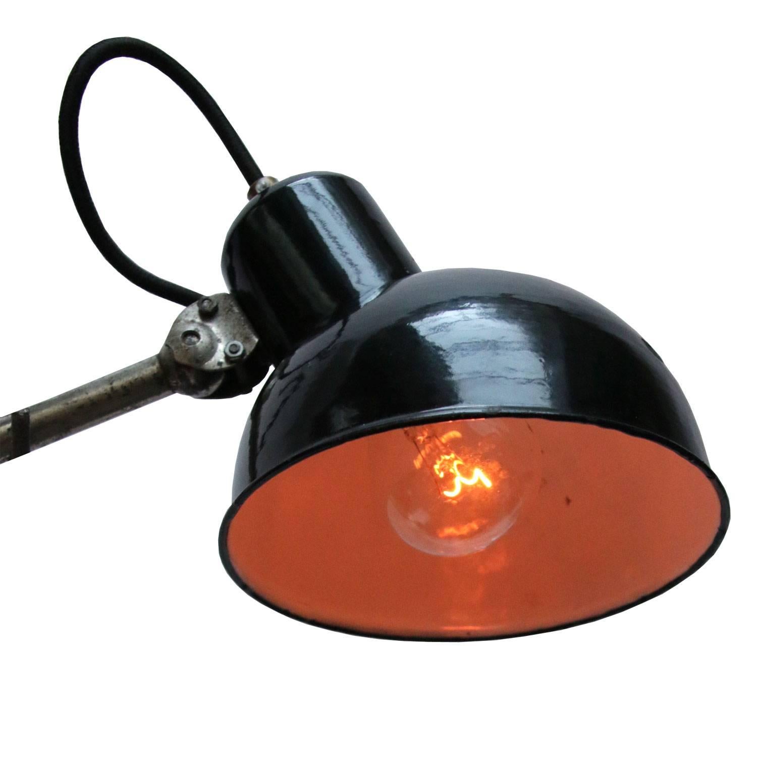 Industrial work light with black enamel shade for desk or wall fitting.

weight: 2.00 kg / 4.4 lb

Priced per individual item. All lamps have been made suitable by international standards for incandescent light bulbs, energy-efficient and LED bulbs.