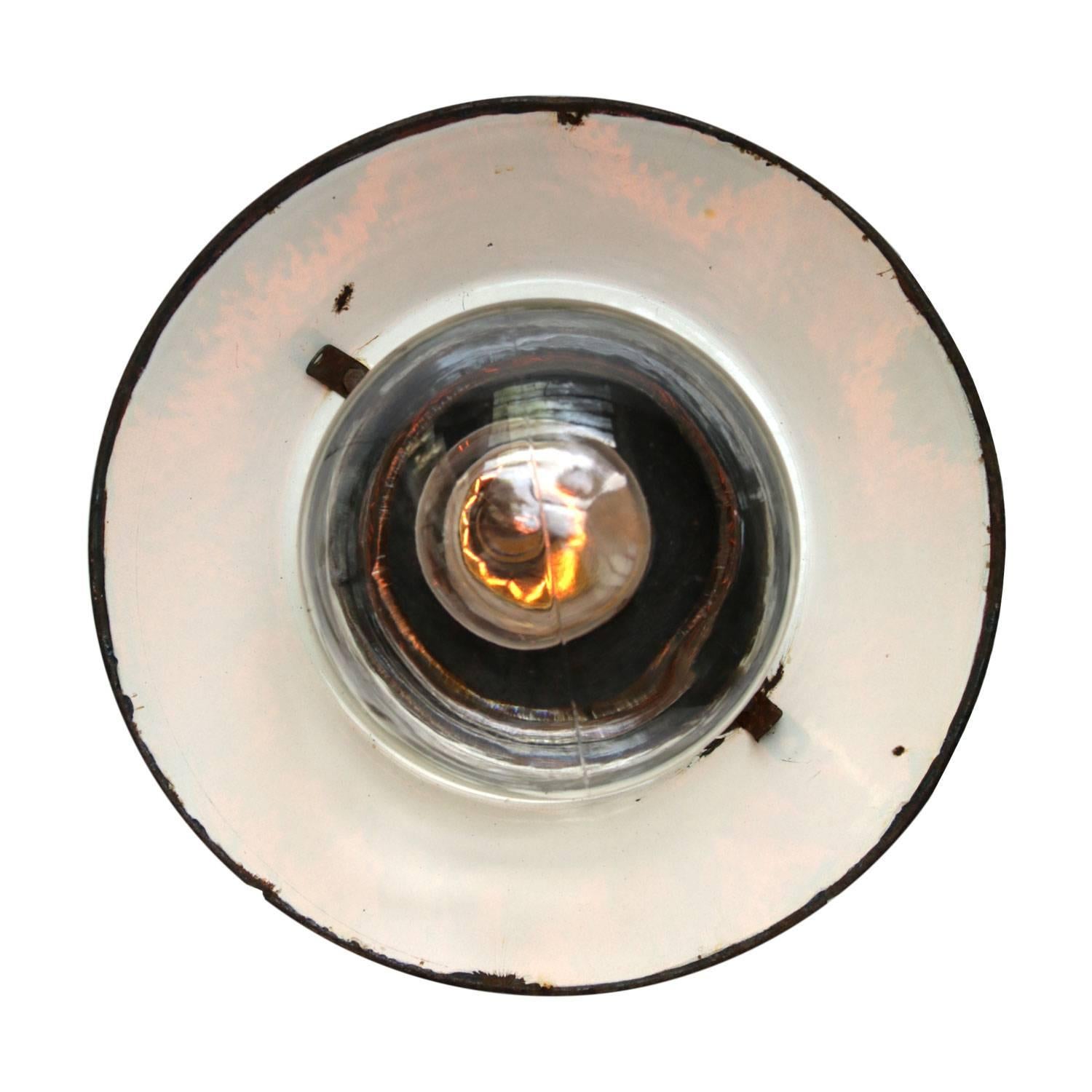20th Century Petrol Enamel Cast Iron Clear Glass Vintage Industrial Pendant Lights (2x)