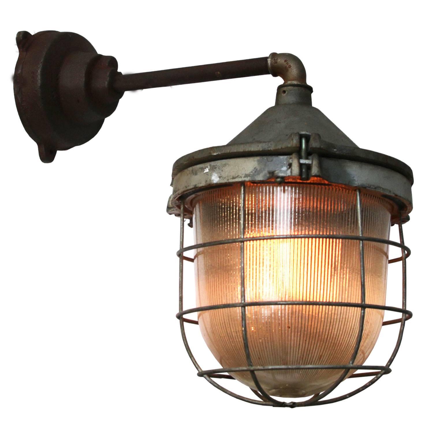 Cast Iron Vintage Industrial Holophane Glass Wall Light (10x)