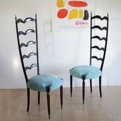 Pair of Highly Decorative Ladder Back Chairs by Paolo Buffa