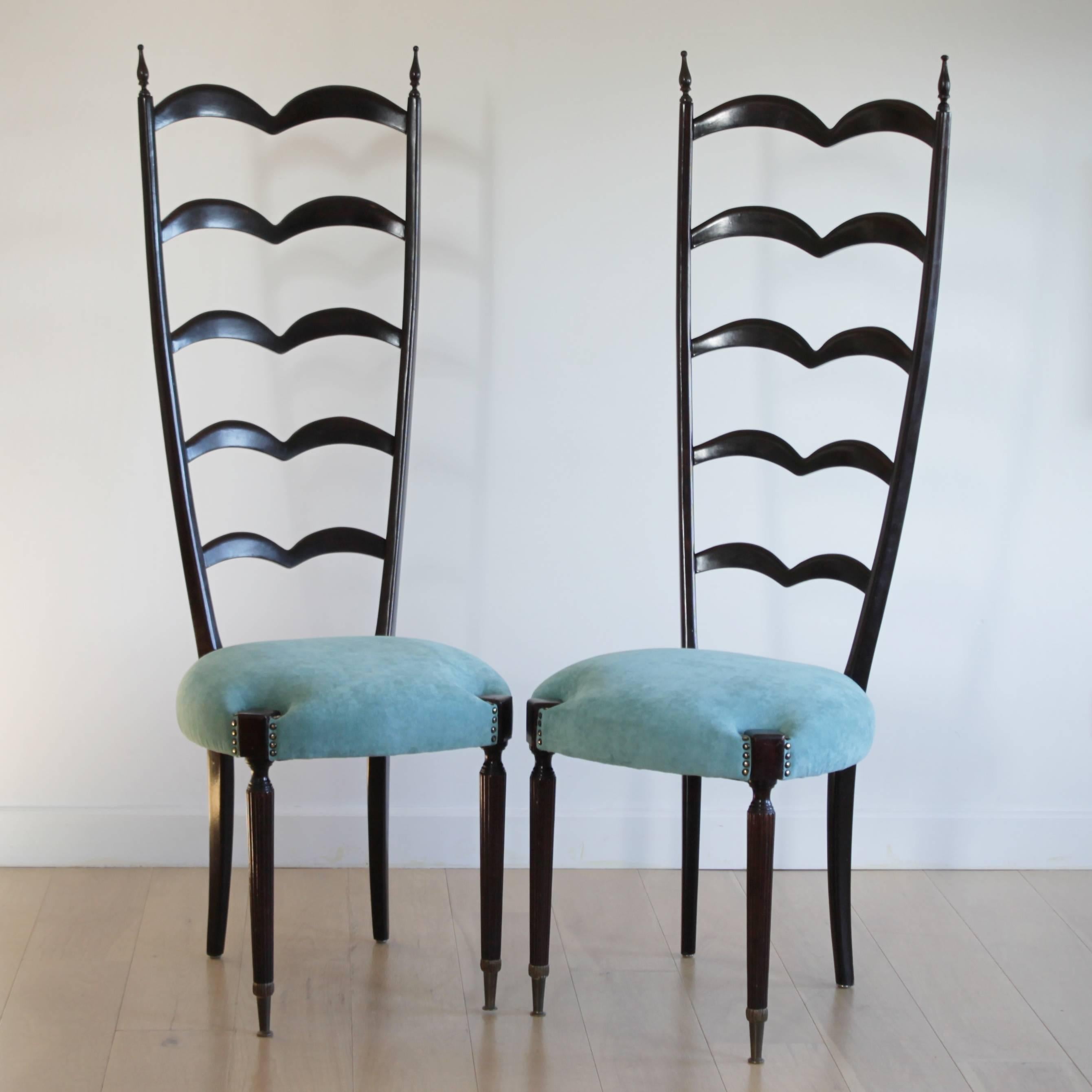 Italian Pair of Highly Decorative Ladder Back Chairs by Paolo Buffa For Sale