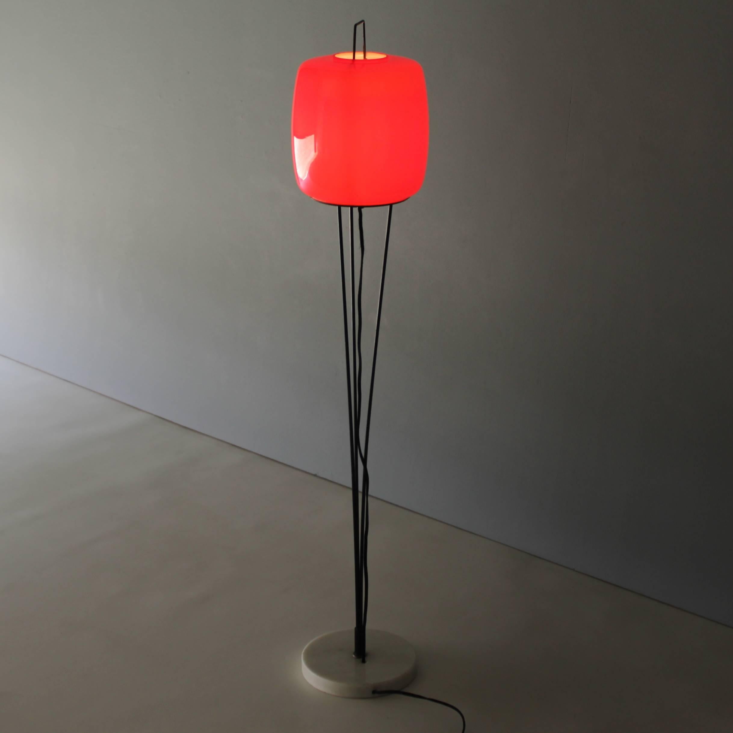 Mid-Century Modern Stilnovo Floor Lamp with Murano Glass Shade