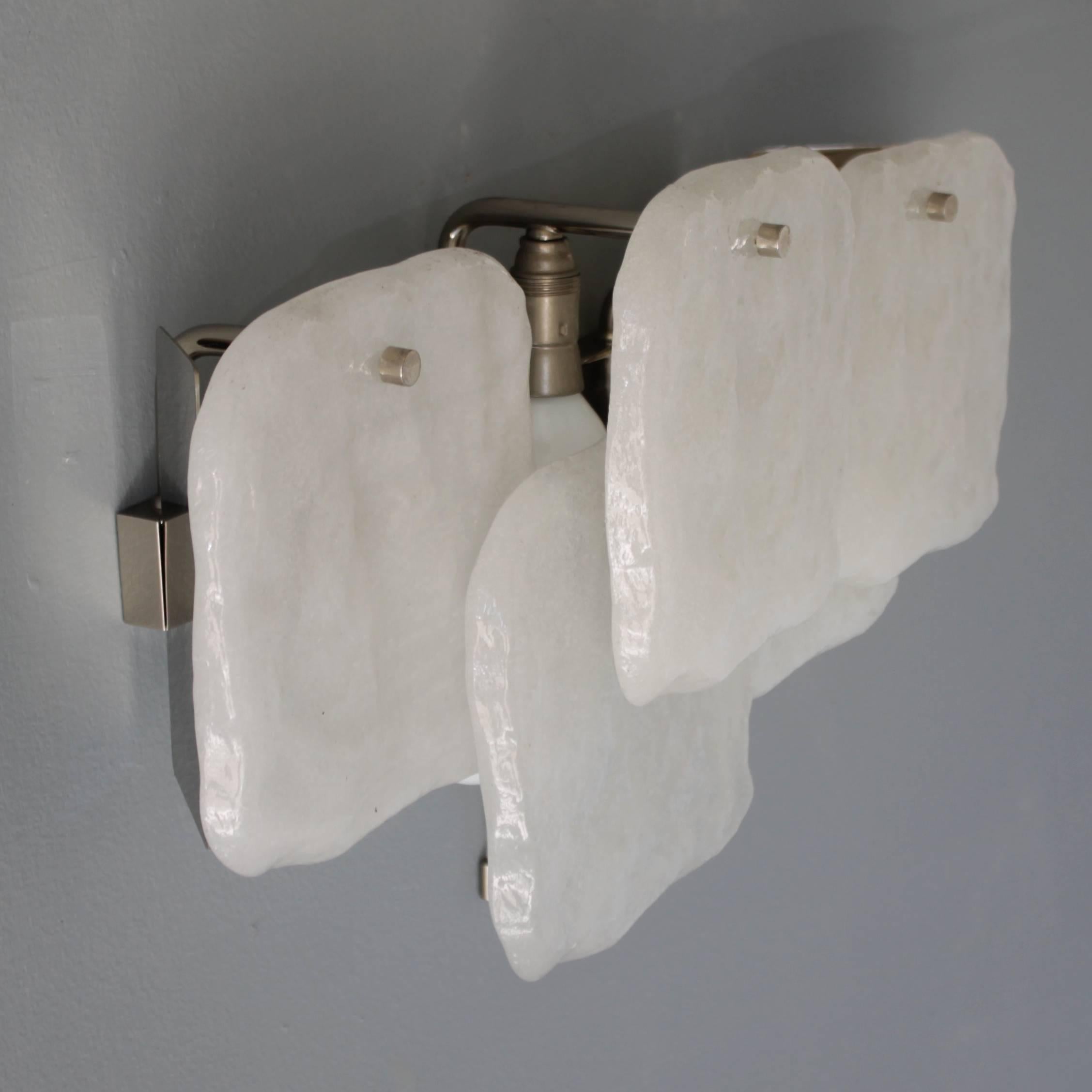 Pair of J.T. Kalmar Ice Glass Sconces In Excellent Condition For Sale In JM Haarlem, NL