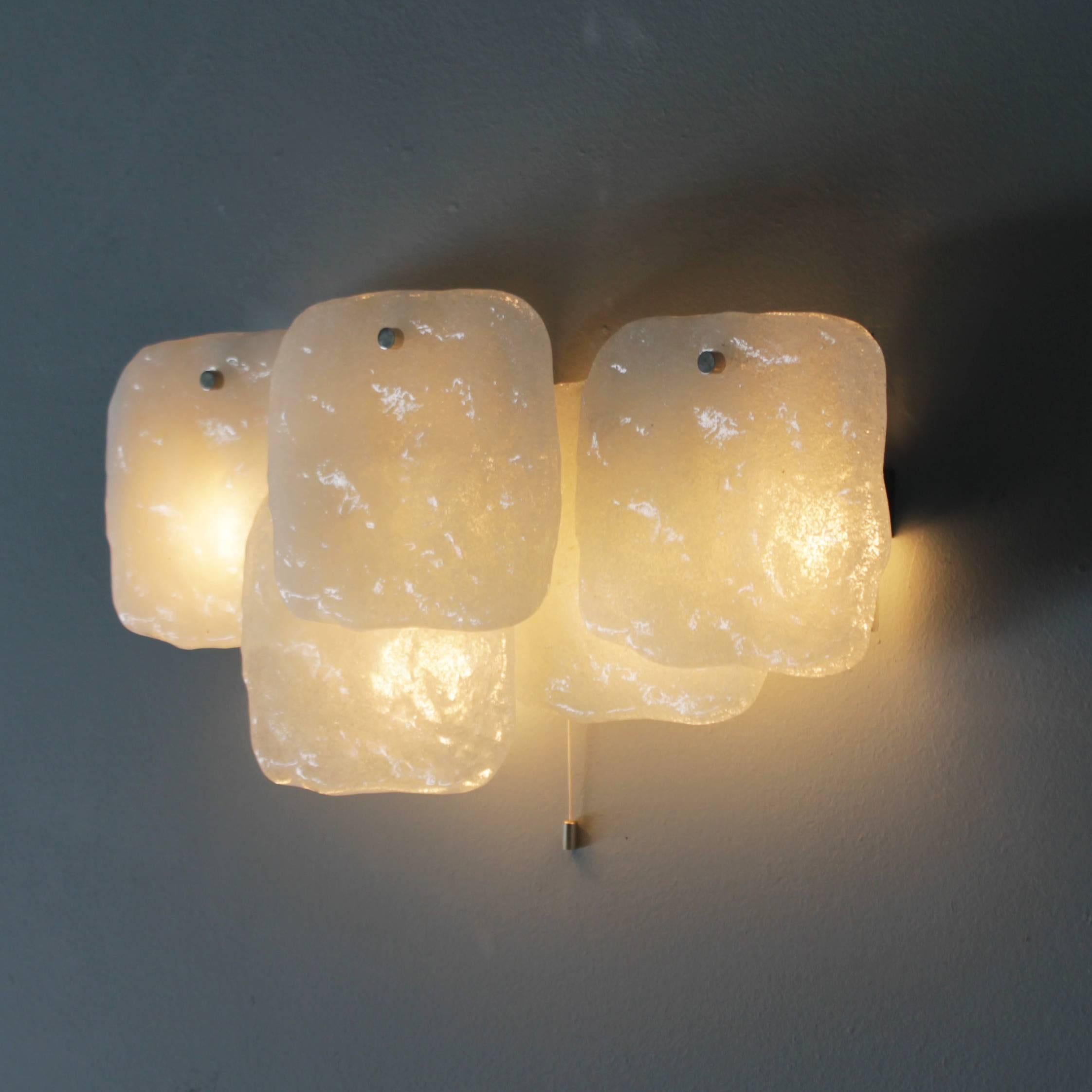Mid-20th Century Pair of J.T. Kalmar Ice Glass Sconces For Sale