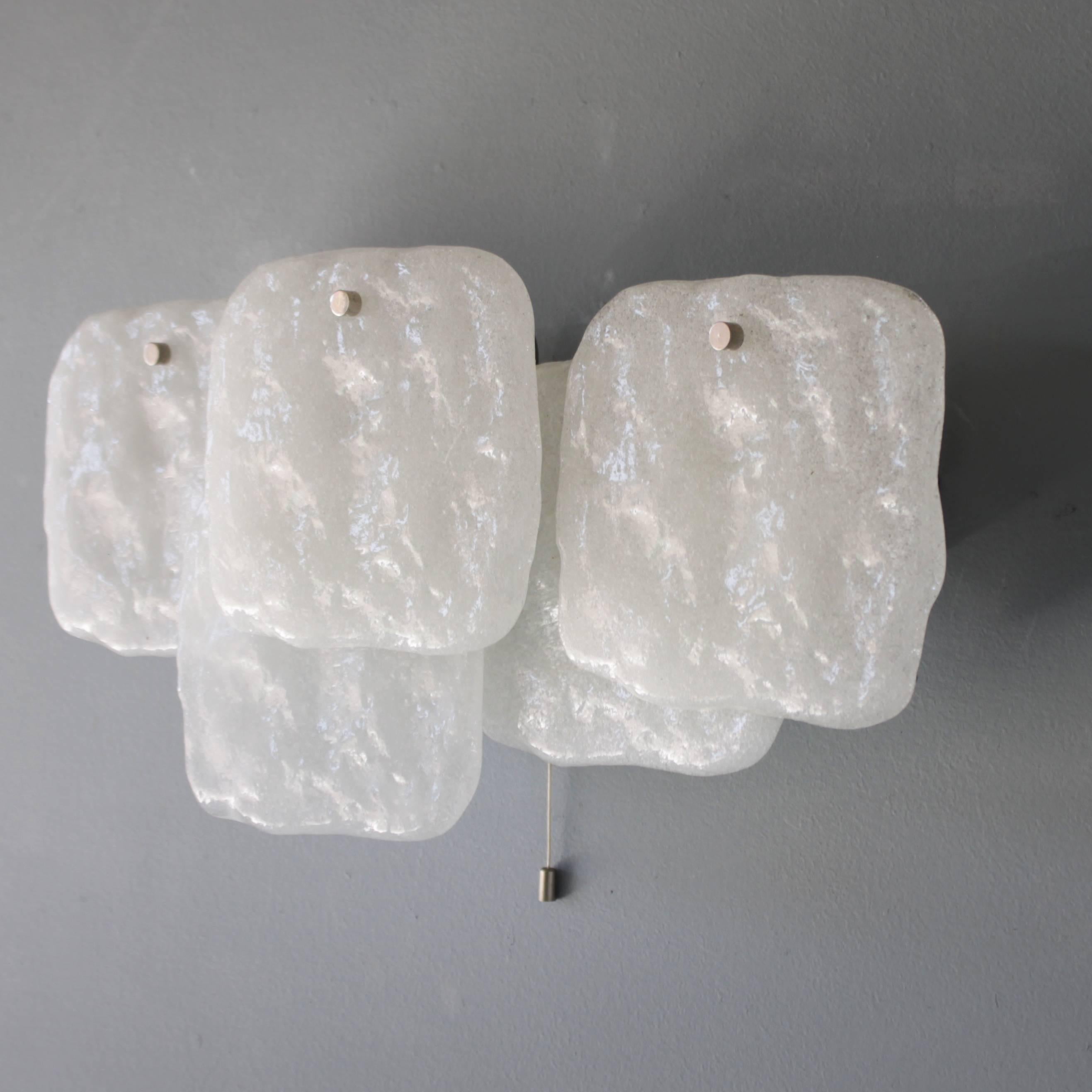Nickel Pair of J.T. Kalmar Ice Glass Sconces For Sale