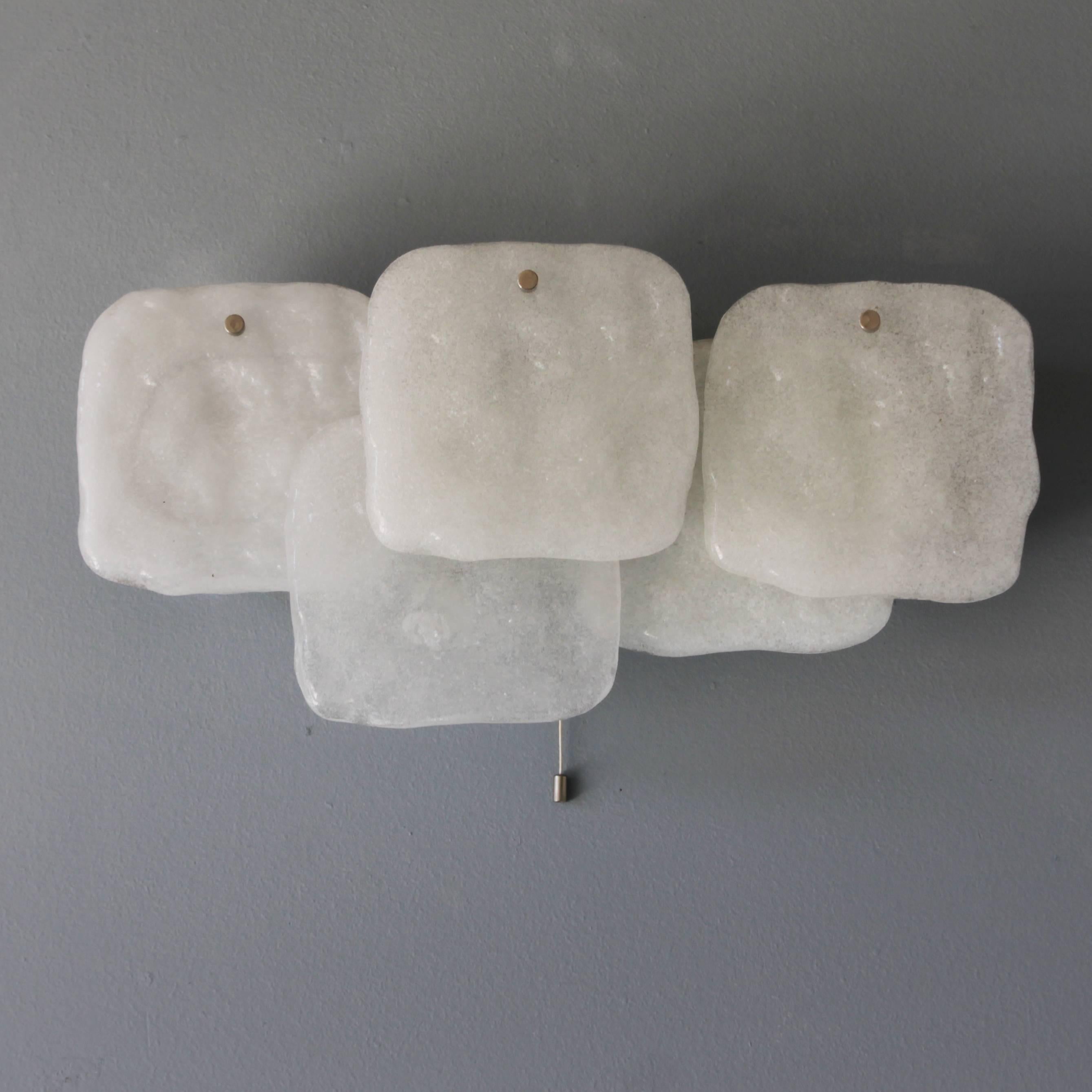 Mid-Century Modern Pair of J.T. Kalmar Ice Glass Sconces For Sale