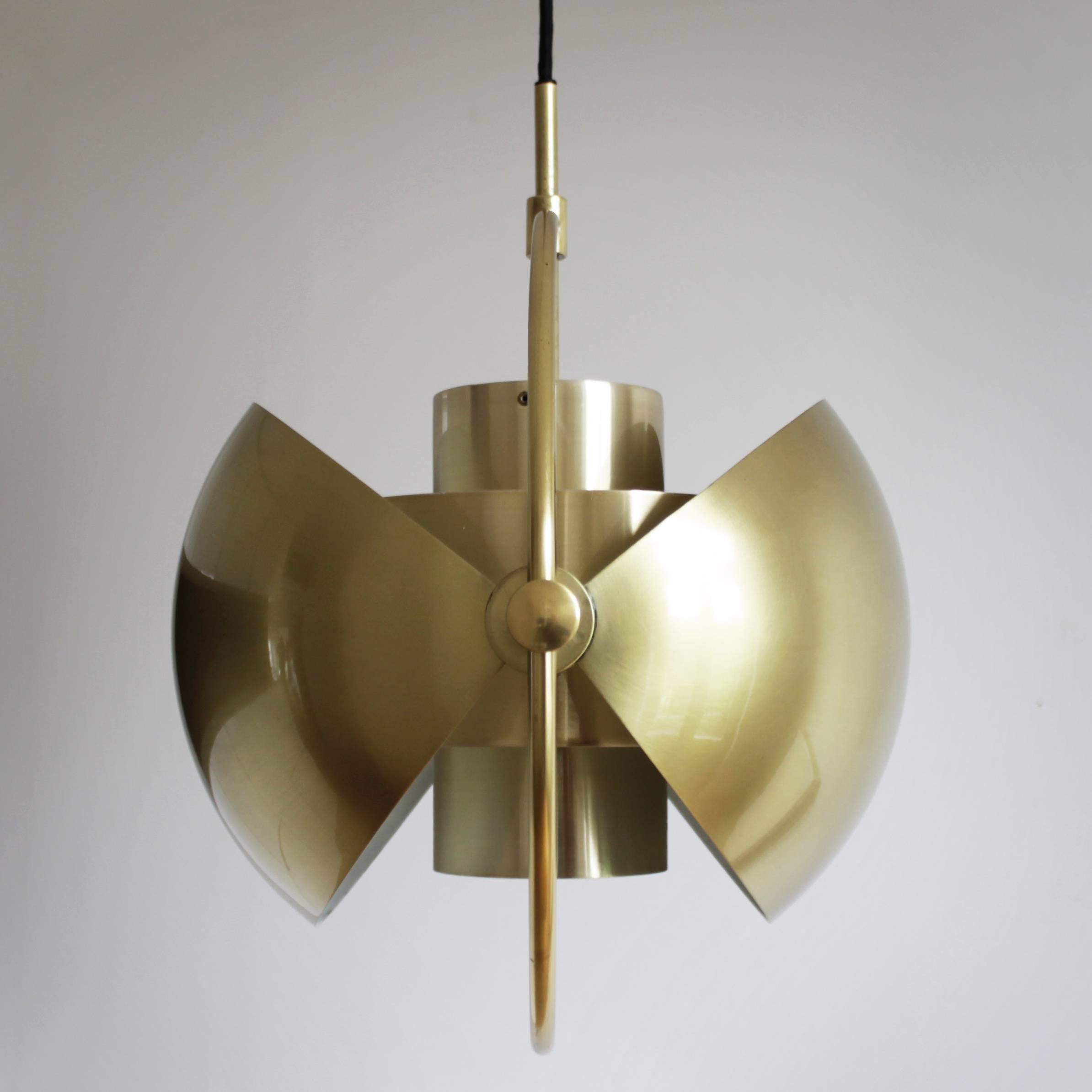 Rare brass multi-lite pendant by Louis Weisdorf for Lyfa, Denmark.