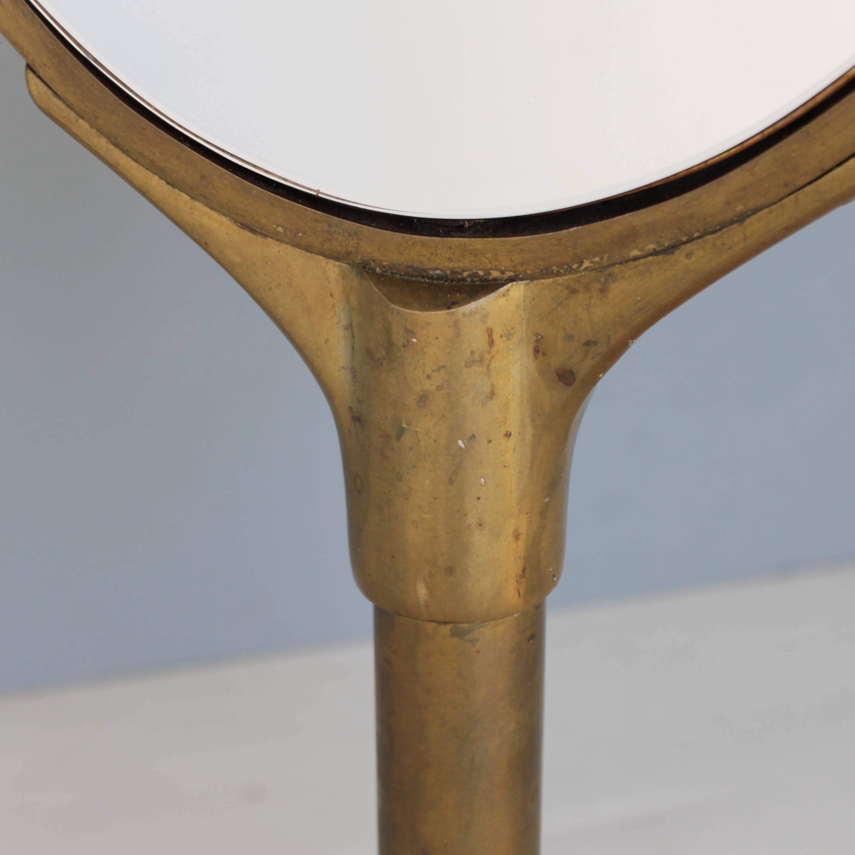 Veneer Oval Dressing Mirror with a Brass Frame