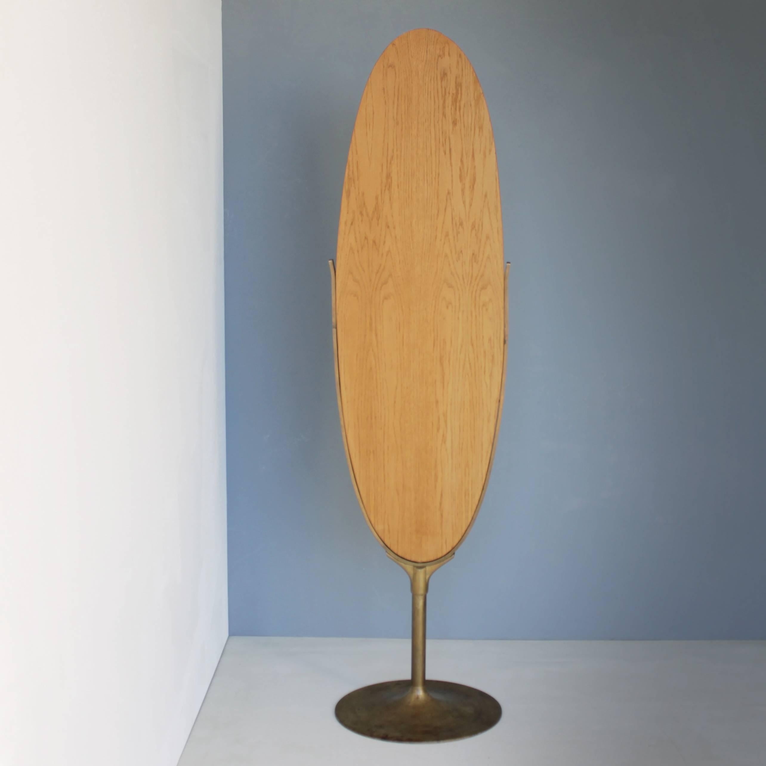 Scandinavian Oval Dressing Mirror with a Brass Frame