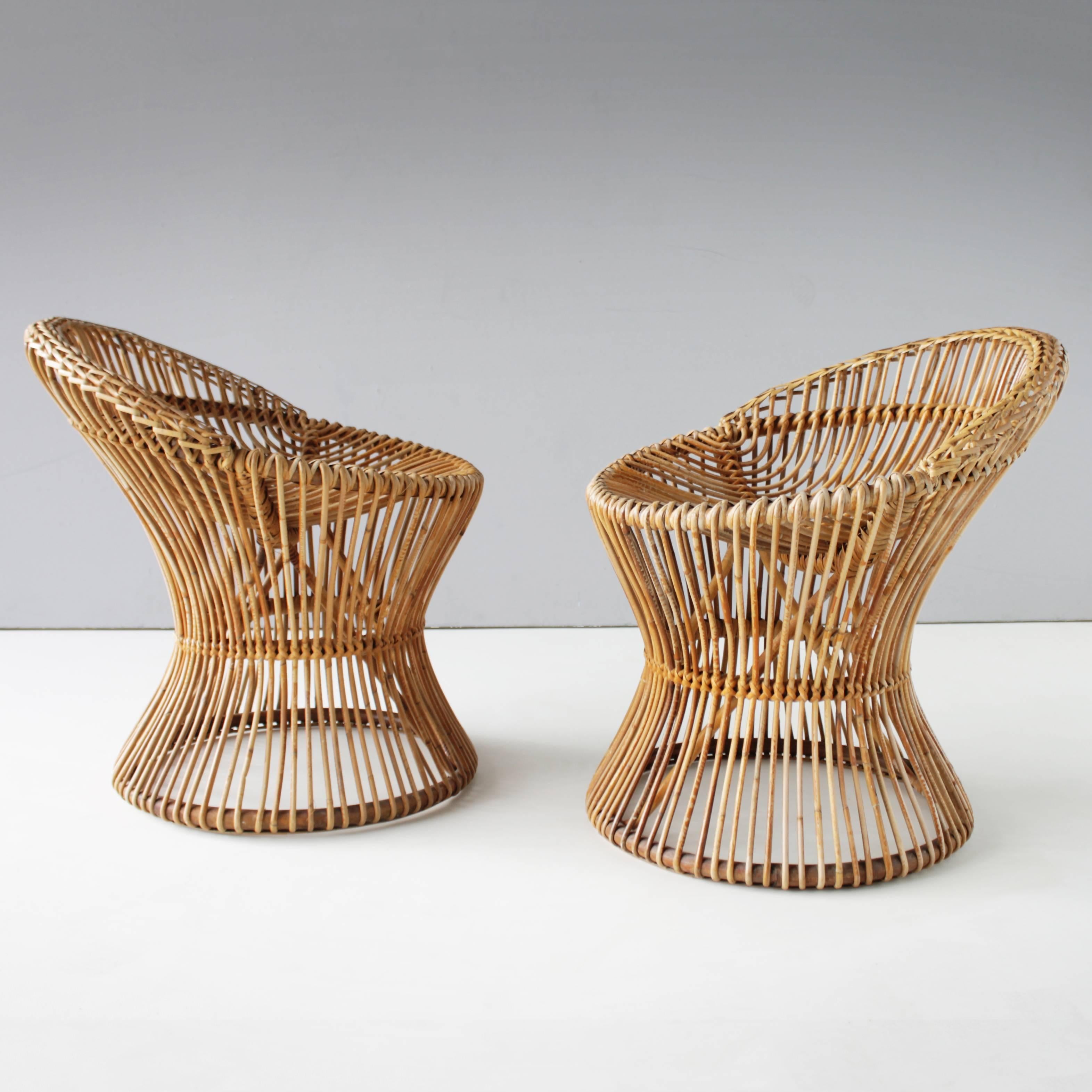 Pair of Rattan Italian Chairs Attributed to Franco Albini 4