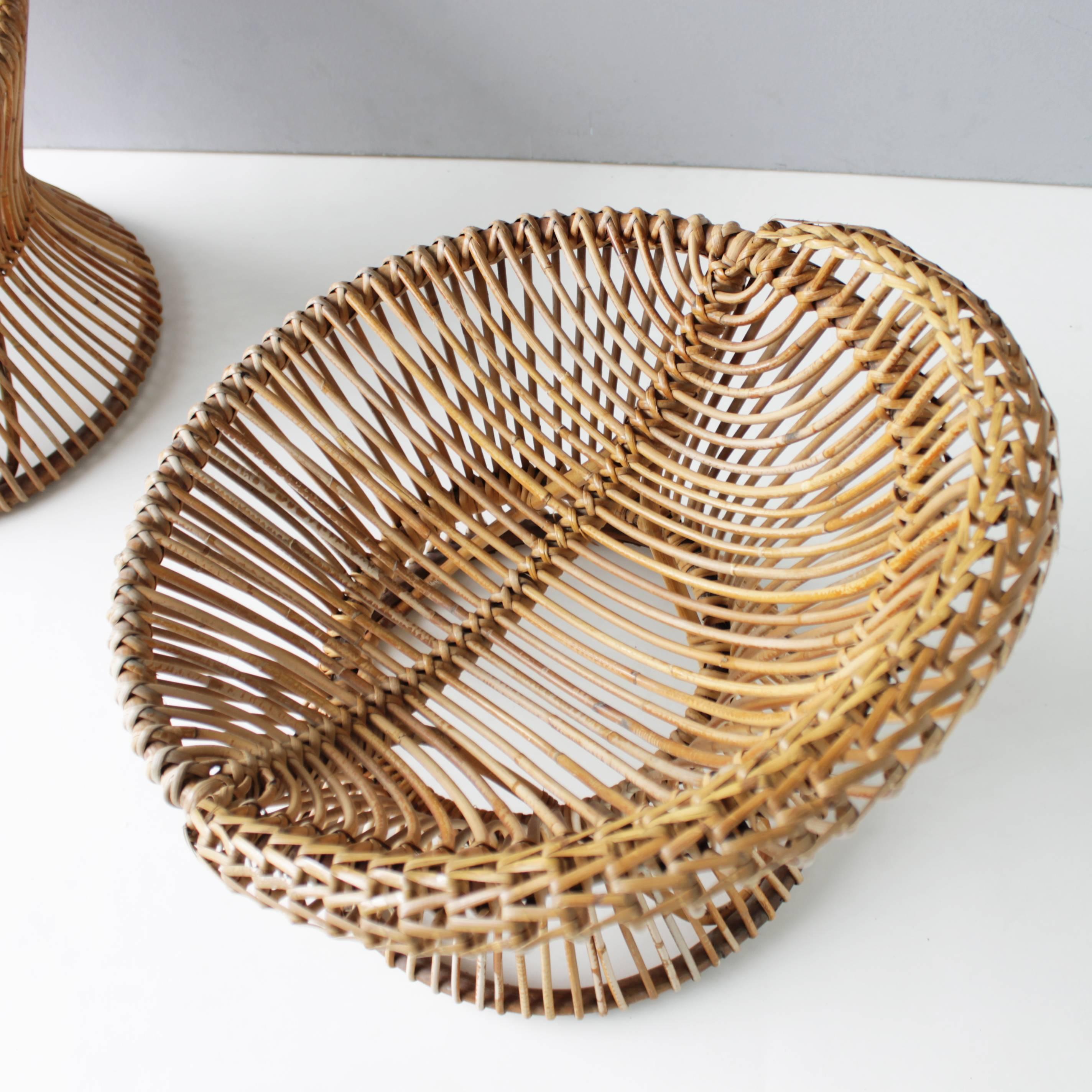 Mid-20th Century Pair of Rattan Italian Chairs Attributed to Franco Albini