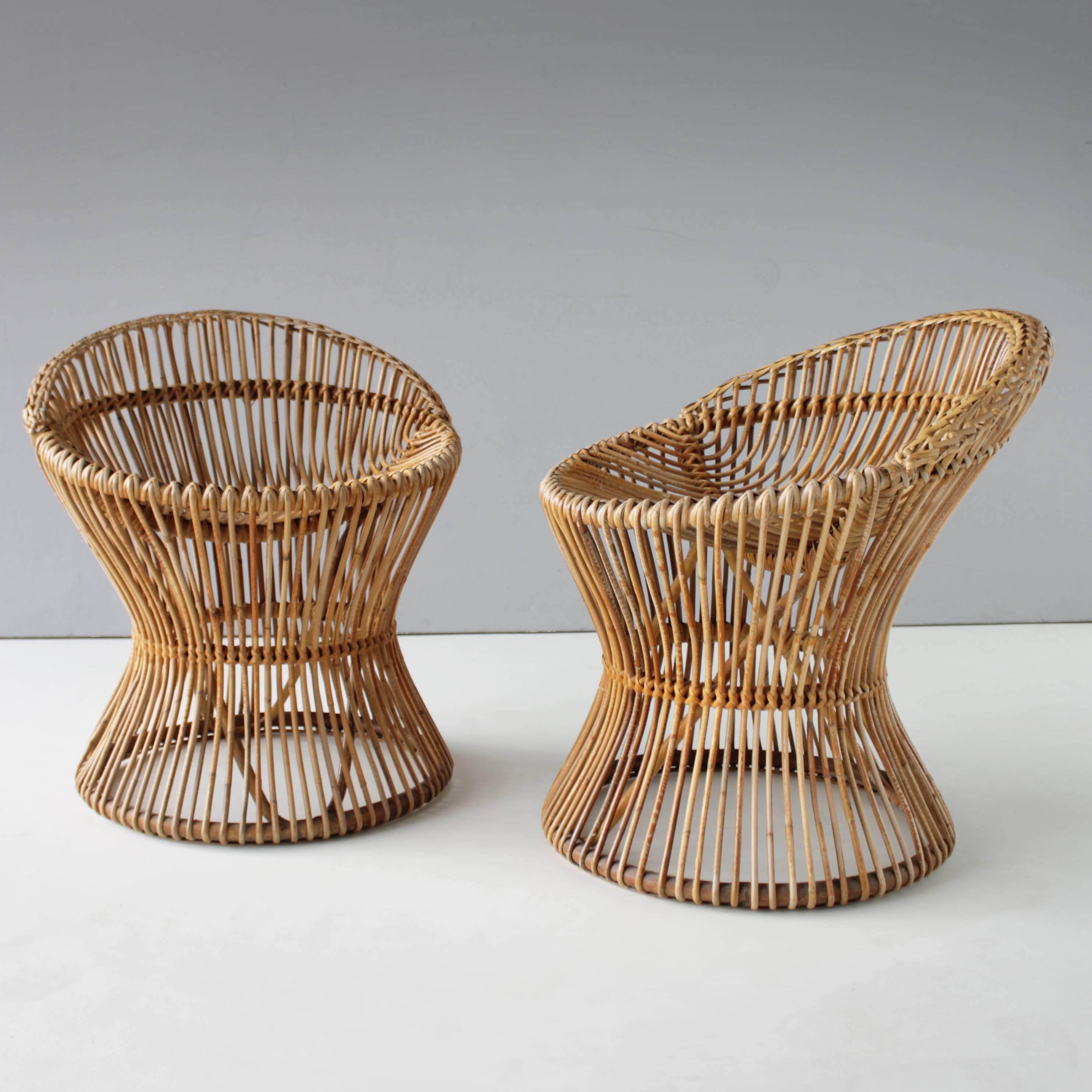 Pair of Rattan Italian Chairs Attributed to Franco Albini 3