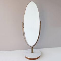 Oval Dressing Mirror Brass Frame on Marble Base
