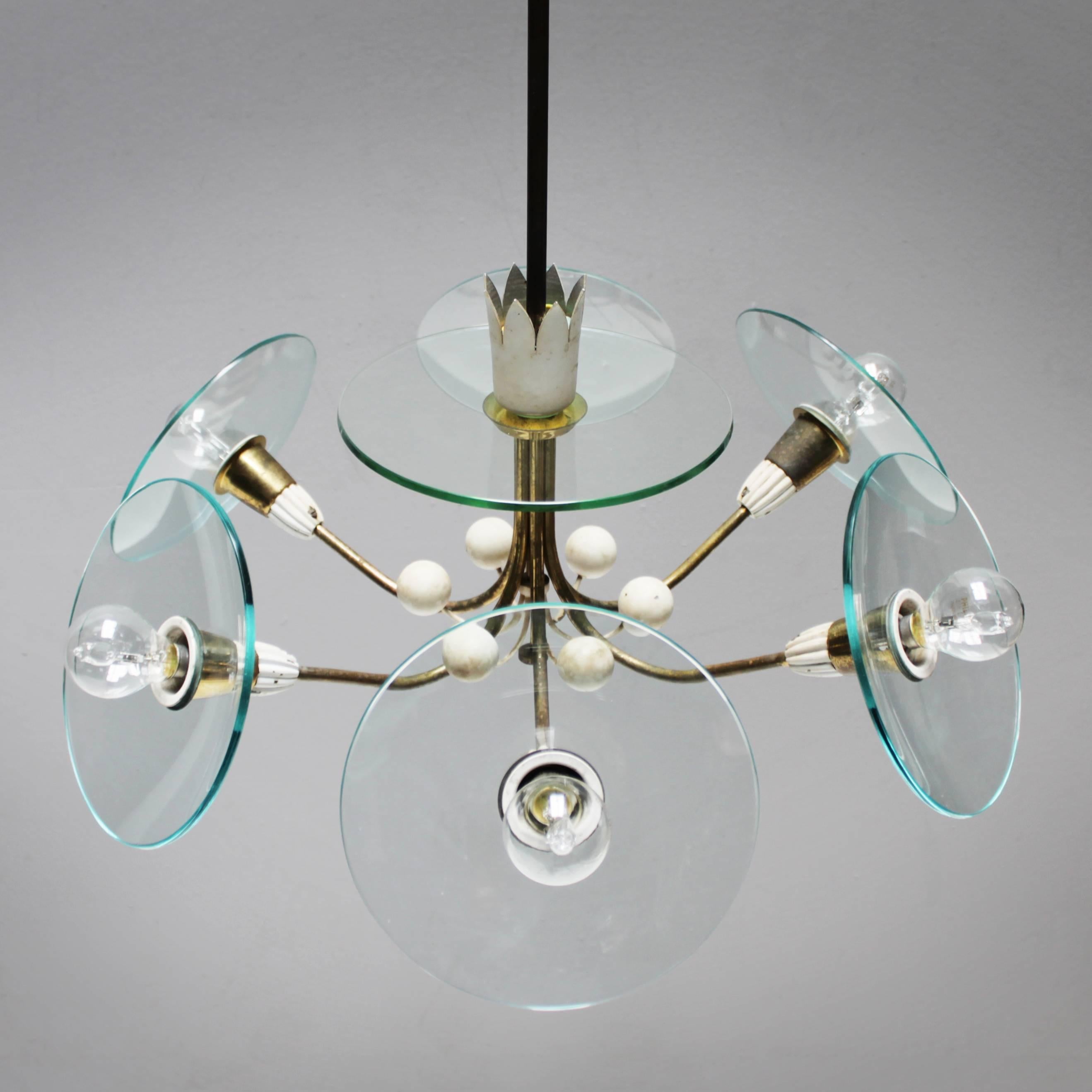 Mid-Century Modern Chandelier in the Style of Pietro Chiesa, Italy For Sale