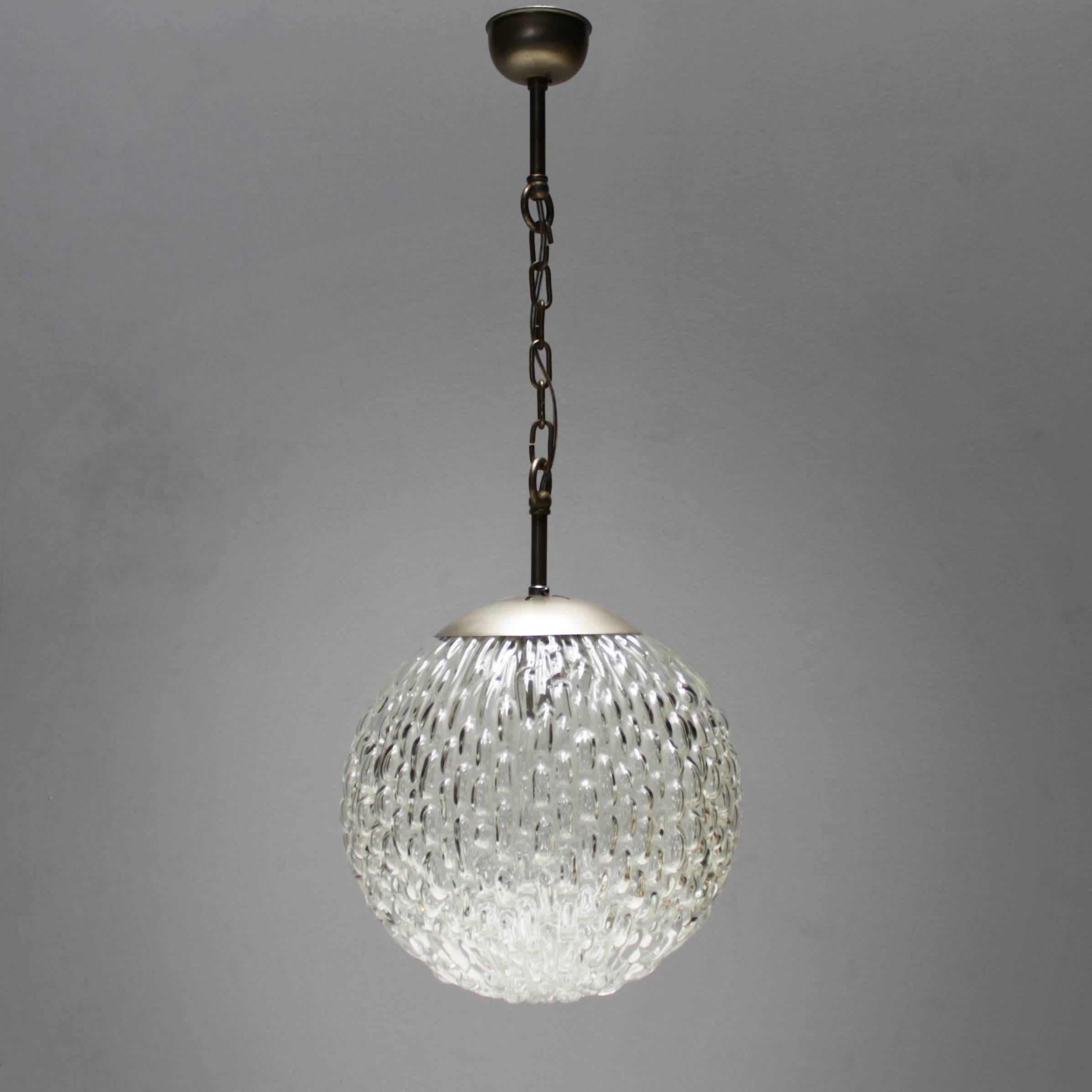 Large molded glass pendant by Doria Leuchten Germany. Beautiful condition. Diameter glass sphere (33 cm). Height from ceiling till drop (80 cm).