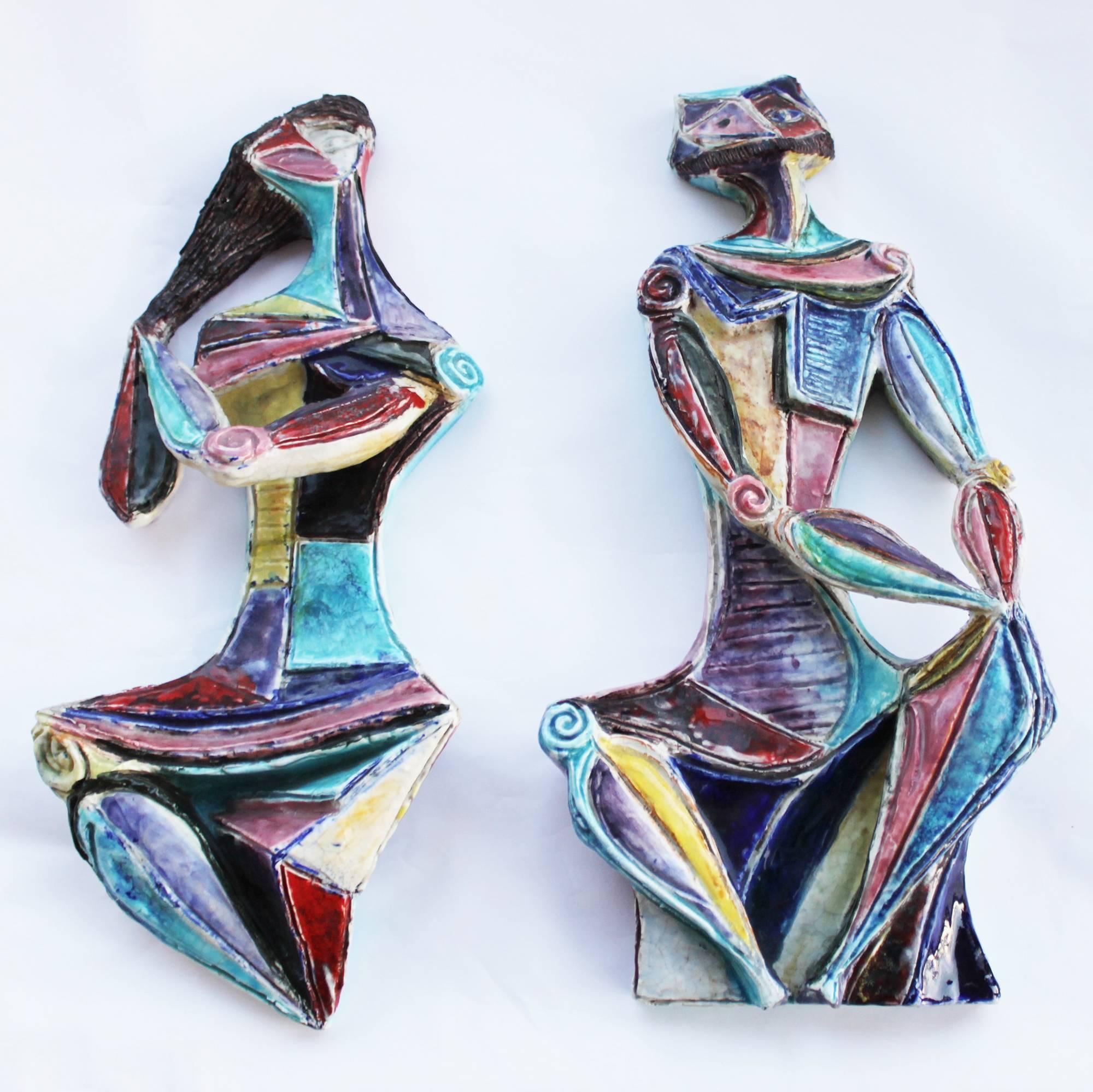 Mid-Century Modern Pair of Early Cubist Wall Sculptures by Marcello Fantoni
