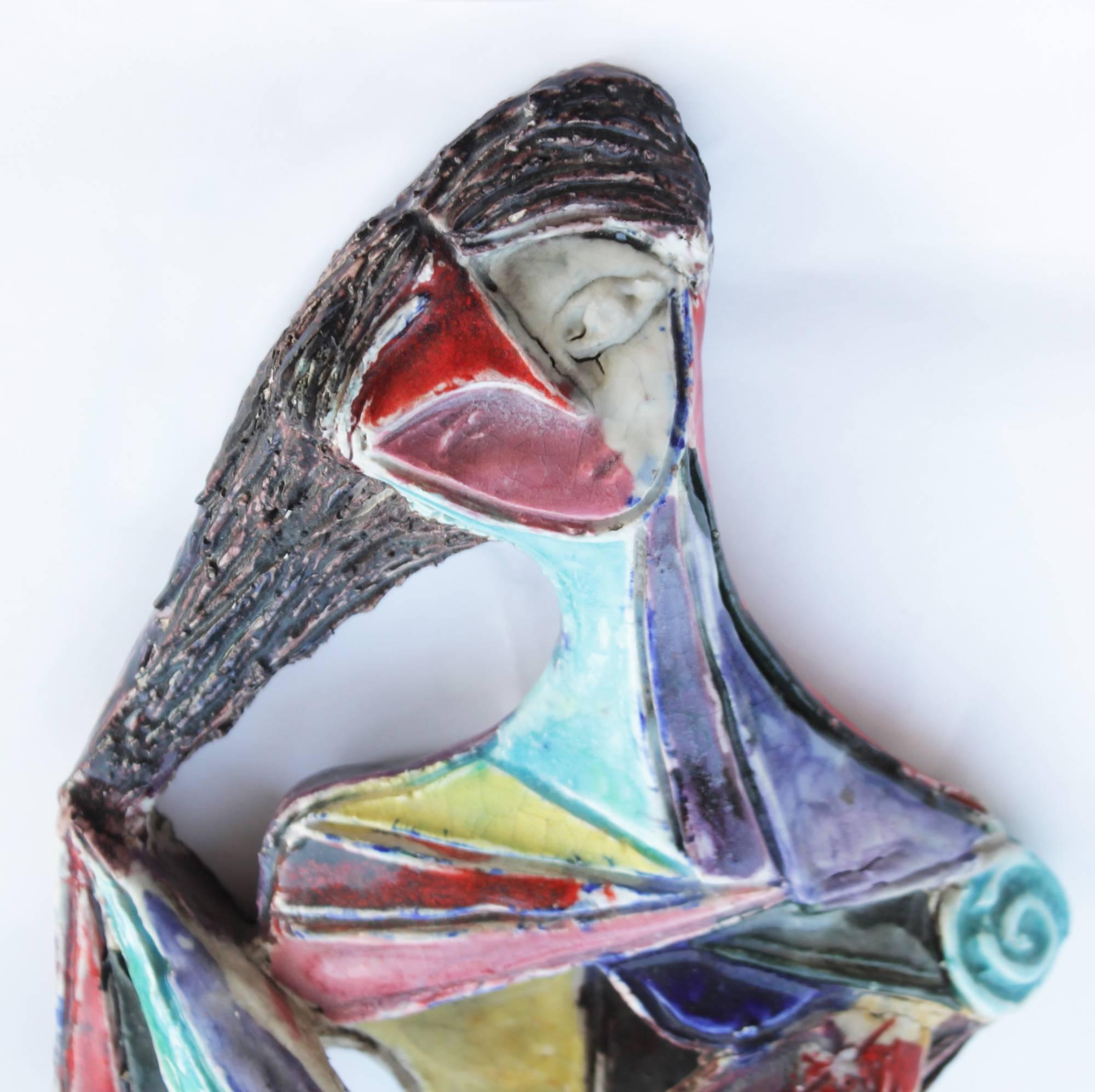 Glazed Pair of Early Cubist Wall Sculptures by Marcello Fantoni