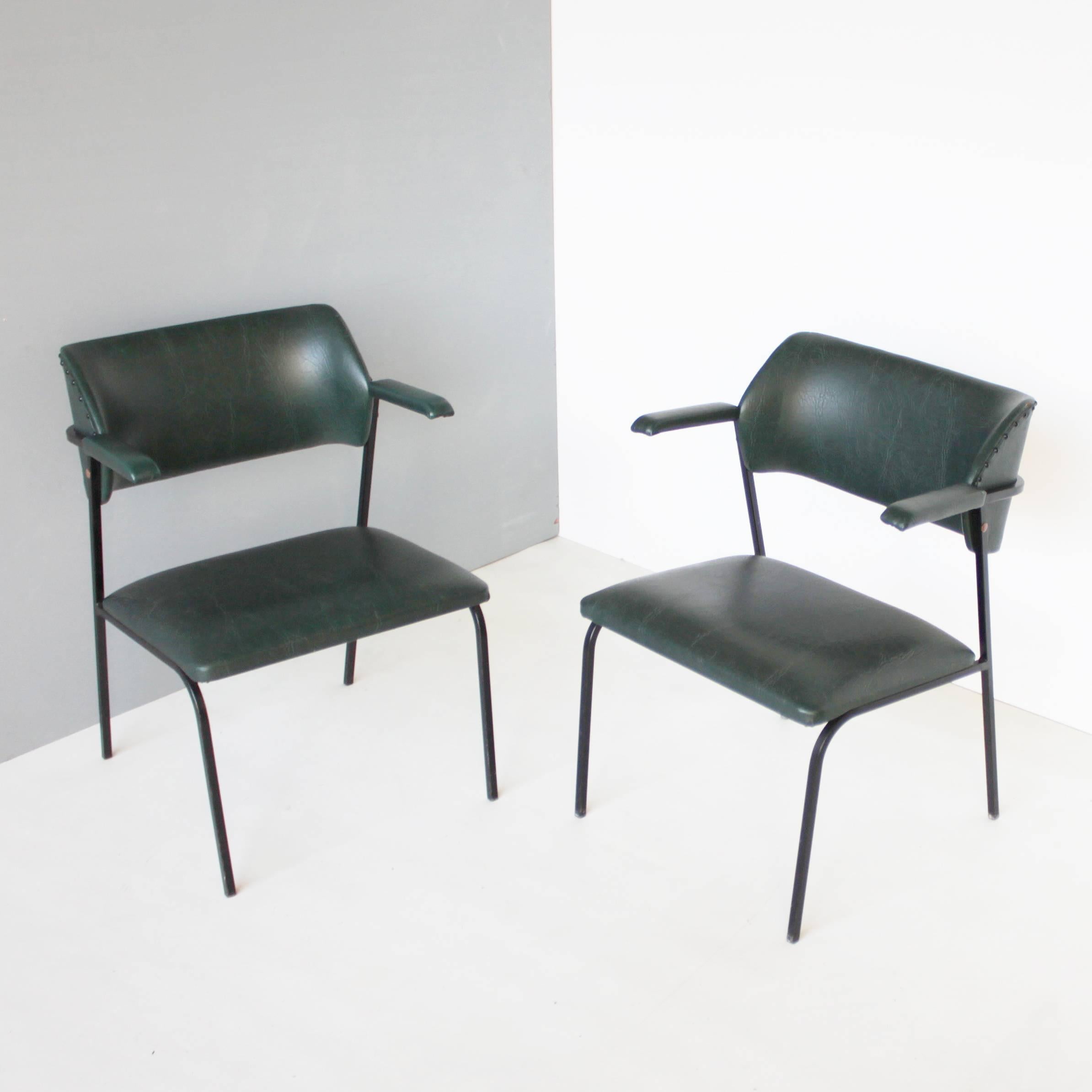 European Four Faux Leather Chairs in the Style of Jacques Adnet