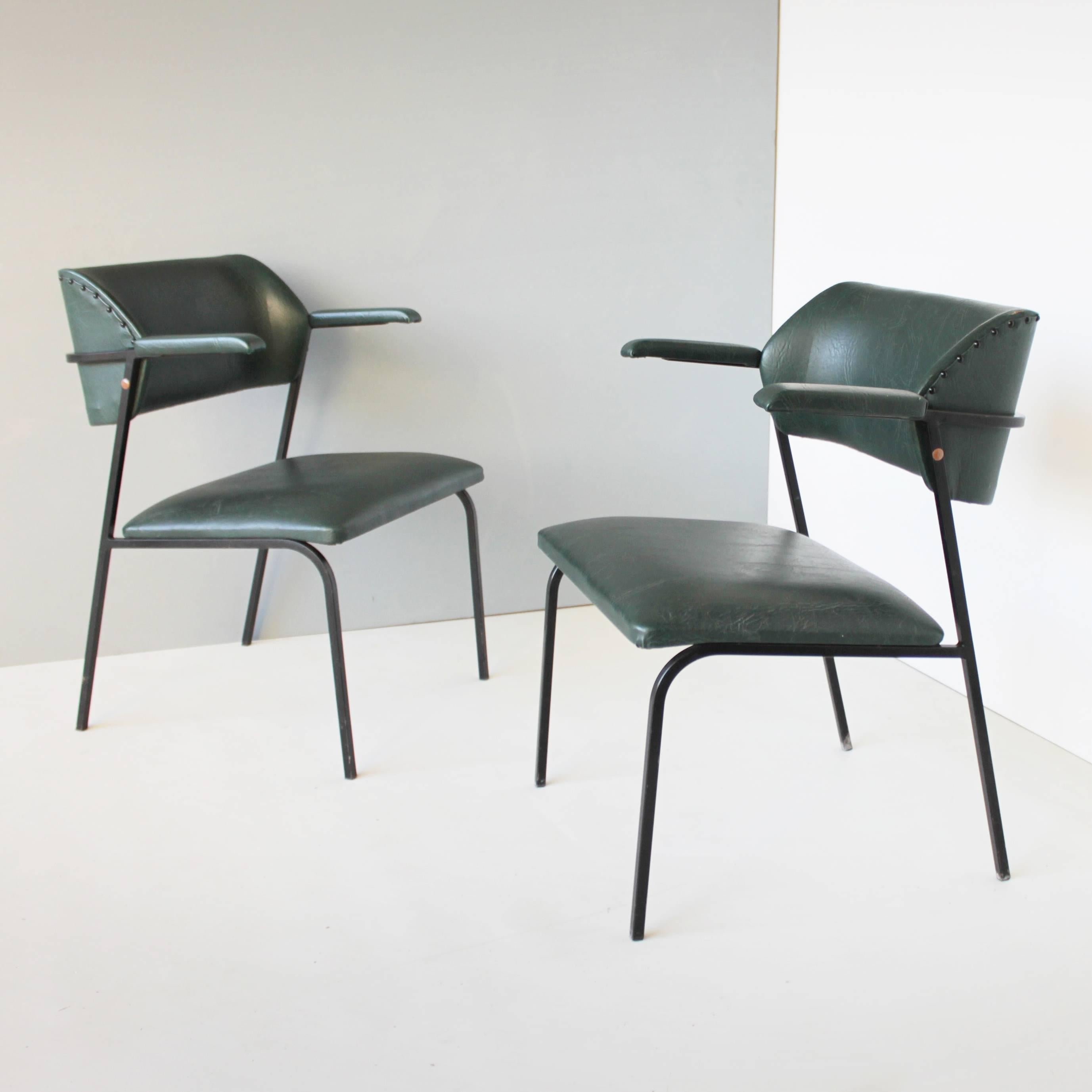 Lacquered Four Faux Leather Chairs in the Style of Jacques Adnet