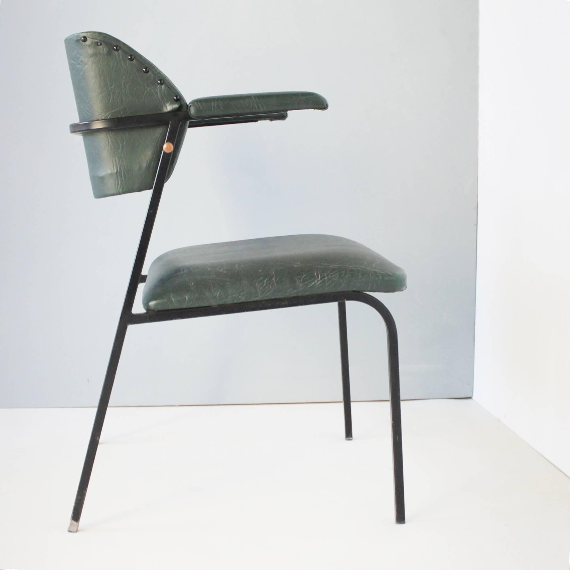 Mid-20th Century Four Faux Leather Chairs in the Style of Jacques Adnet
