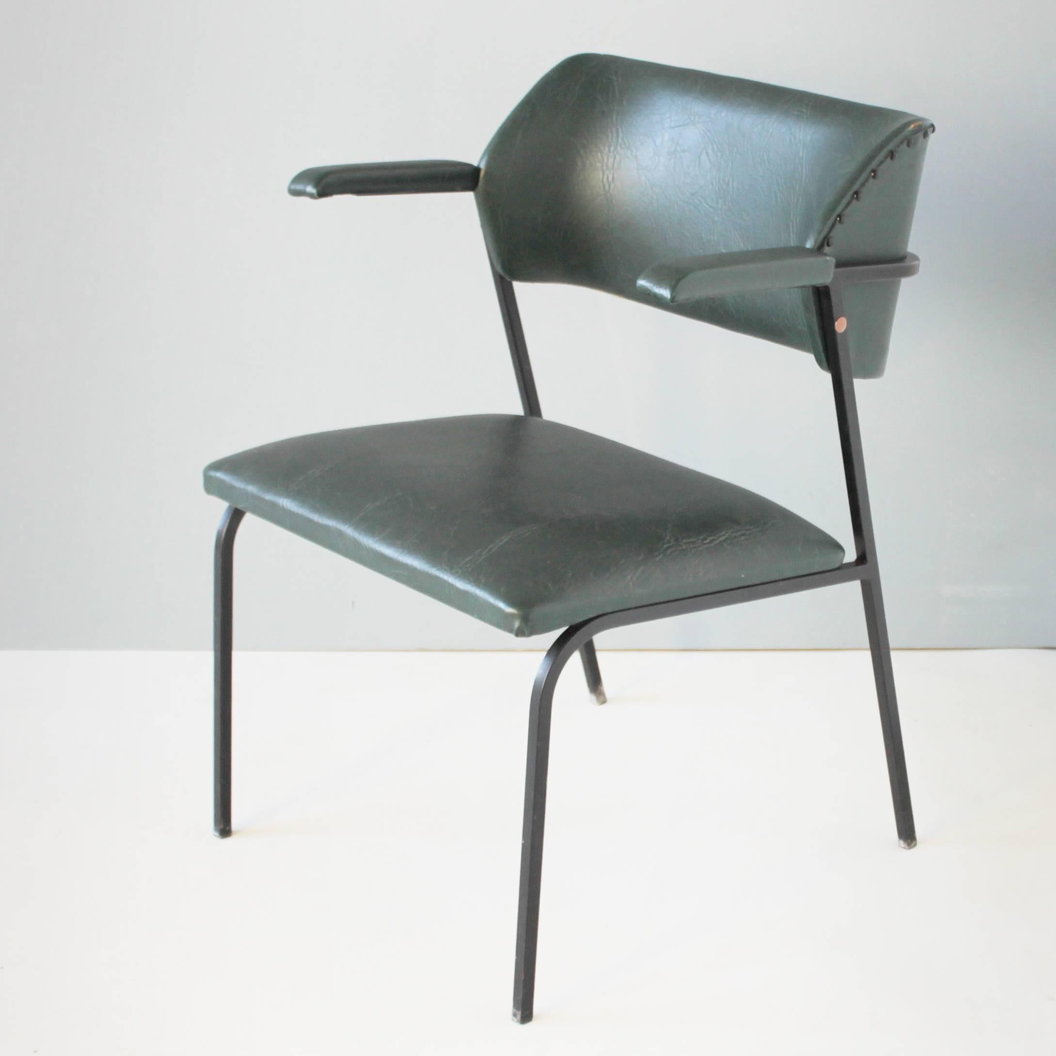 Mid-Century Modern Four Faux Leather Chairs in the Style of Jacques Adnet