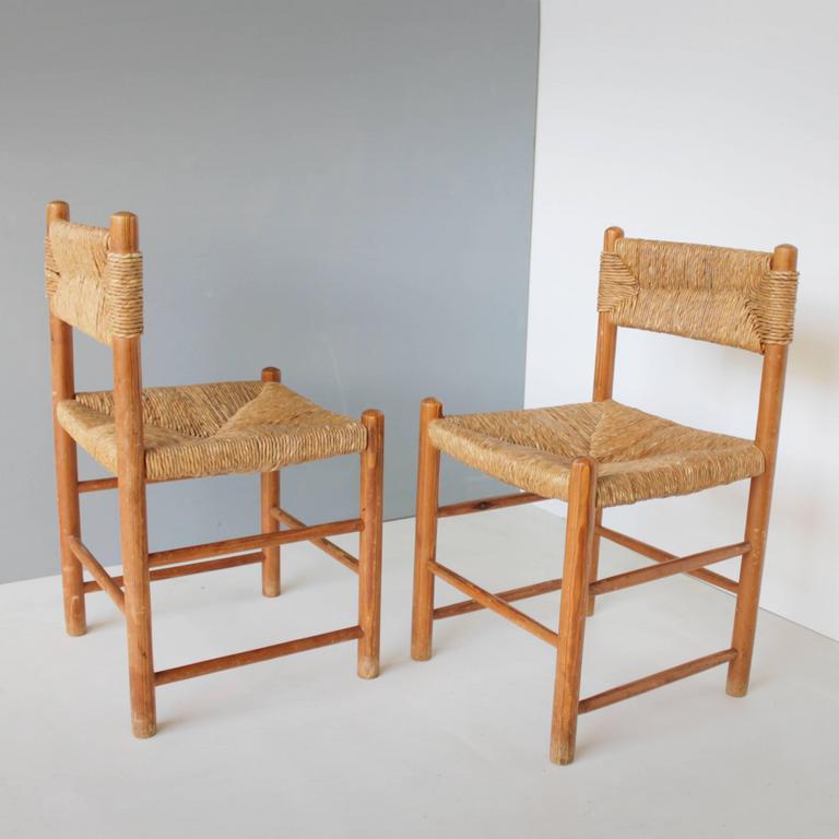 Set Of Five Rush Chairs Attributed To Charlotte Perriand At 1stdibs
