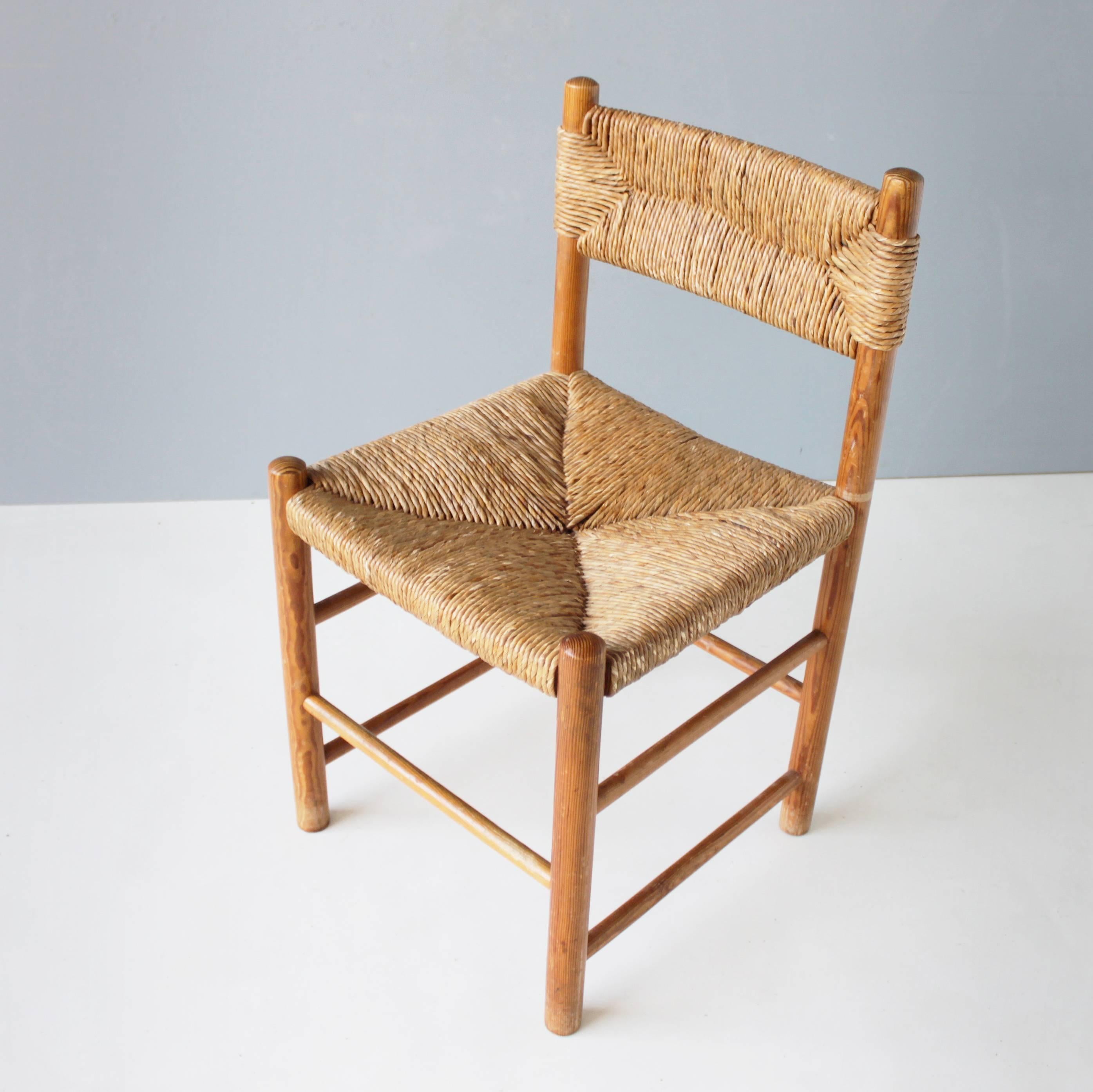 Mid-Century Modern Set of Five Rush Chairs Attributed to Charlotte Perriand