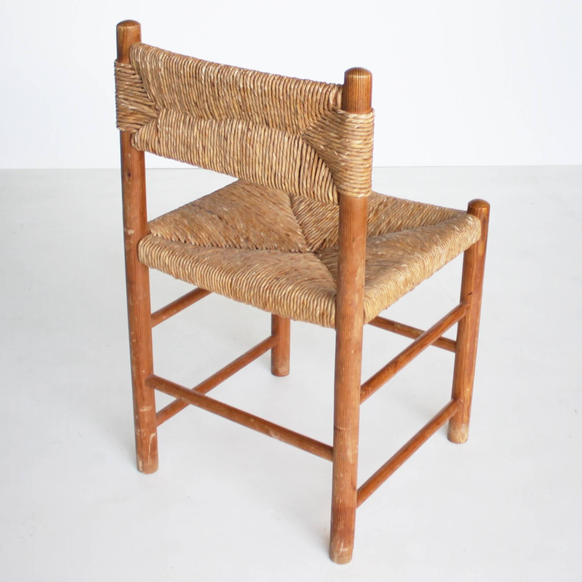 French Set of Five Rush Chairs Attributed to Charlotte Perriand