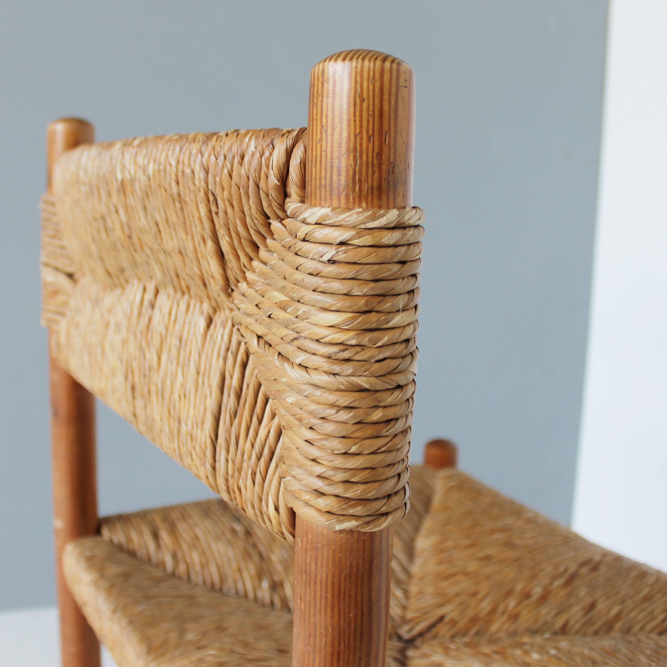 Set of Five Rush Chairs Attributed to Charlotte Perriand In Excellent Condition In JM Haarlem, NL