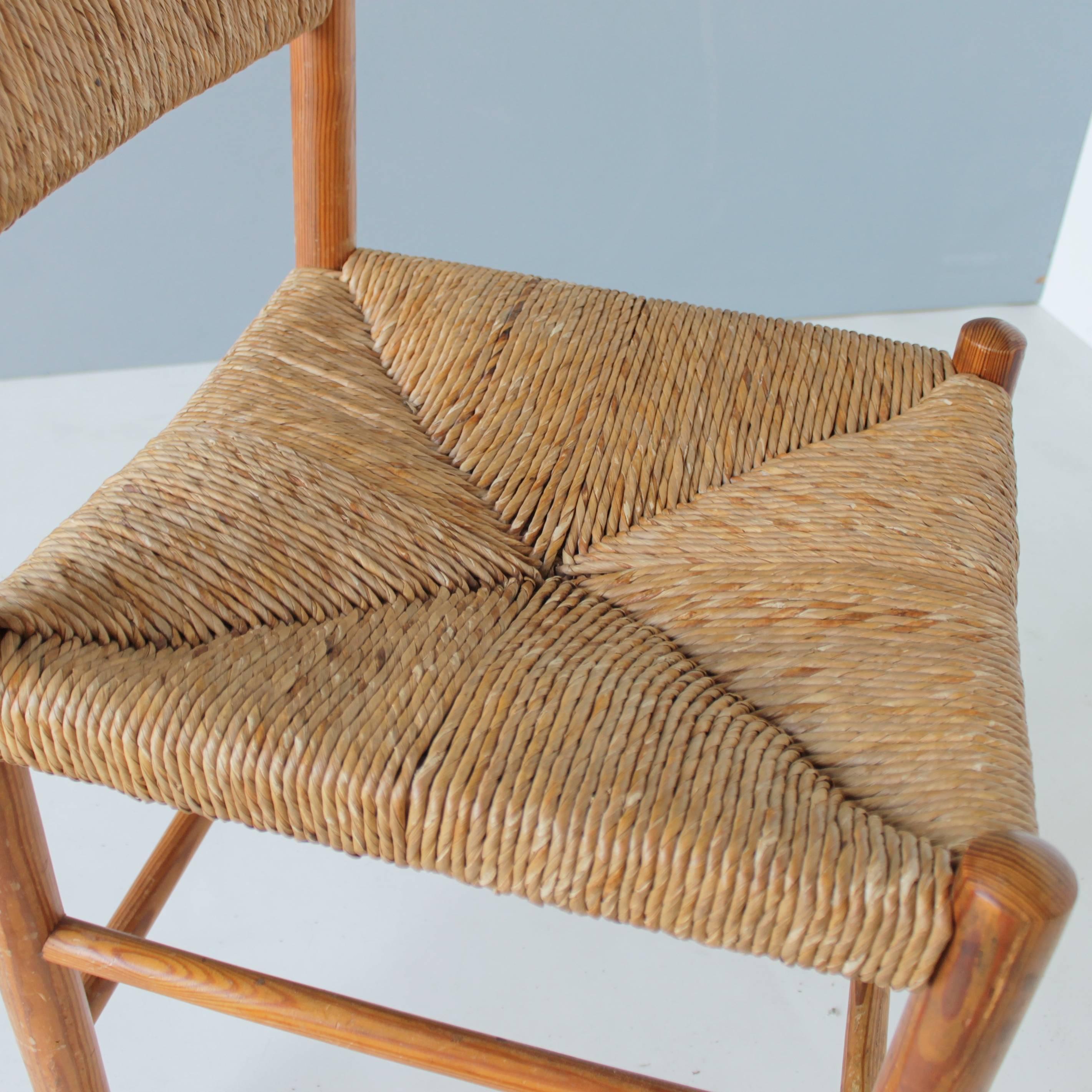 Mid-20th Century Set of Five Rush Chairs Attributed to Charlotte Perriand