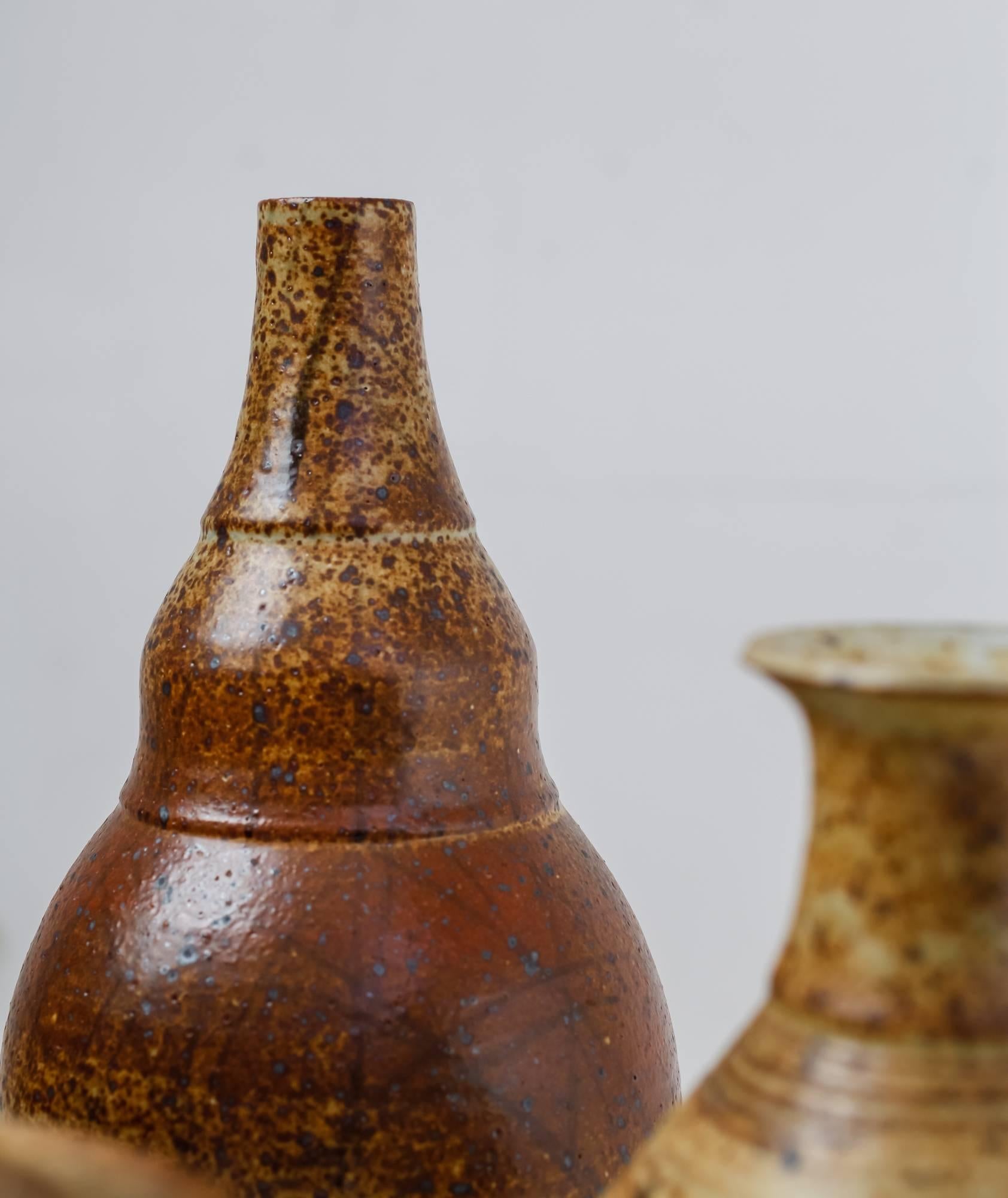 French Franco Agnese Set of Seven Ceramic Earth Tone Vases, France, 1960s For Sale