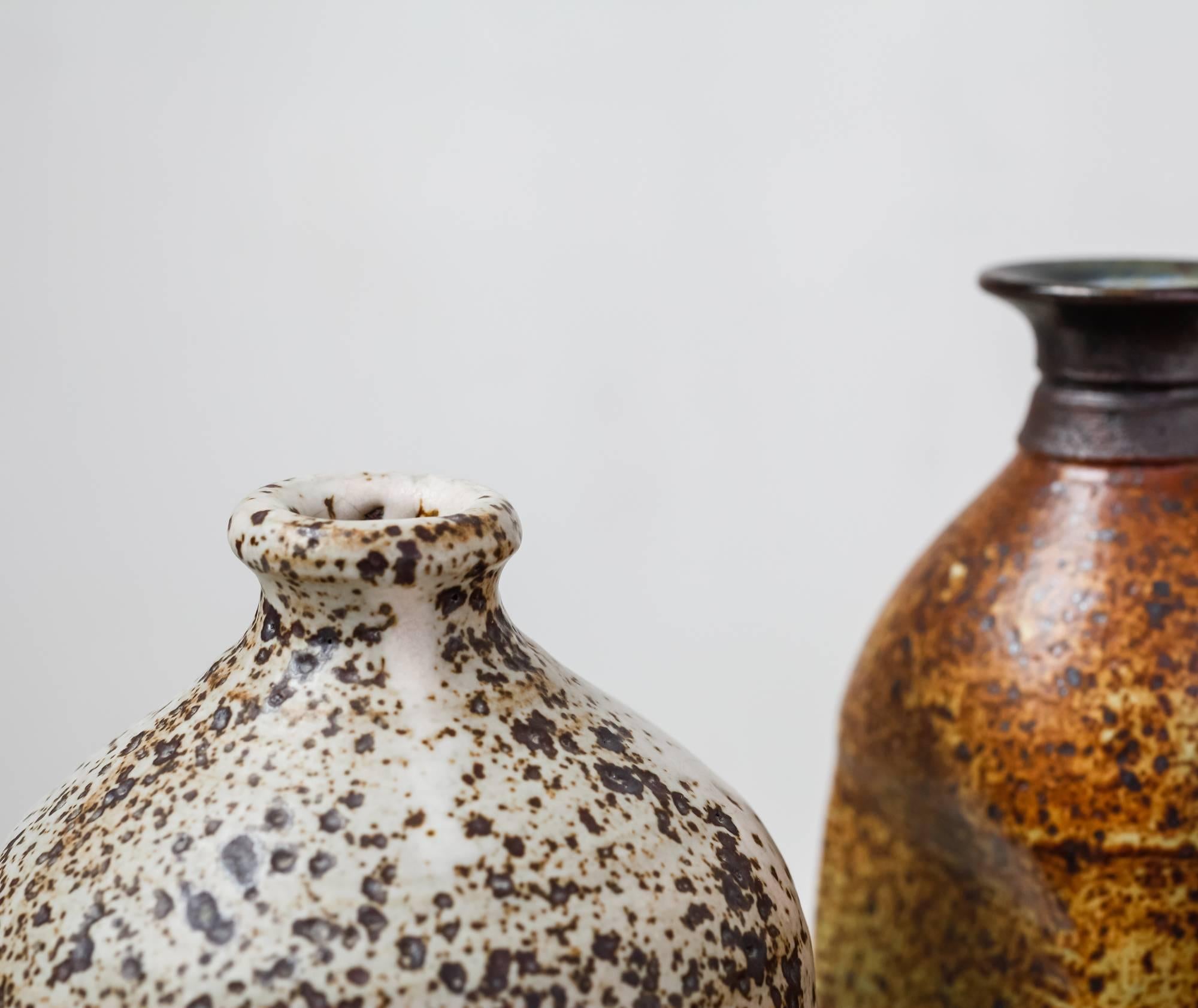 Glazed Franco Agnese Set of Seven Ceramic Earth Tone Vases, France, 1960s For Sale