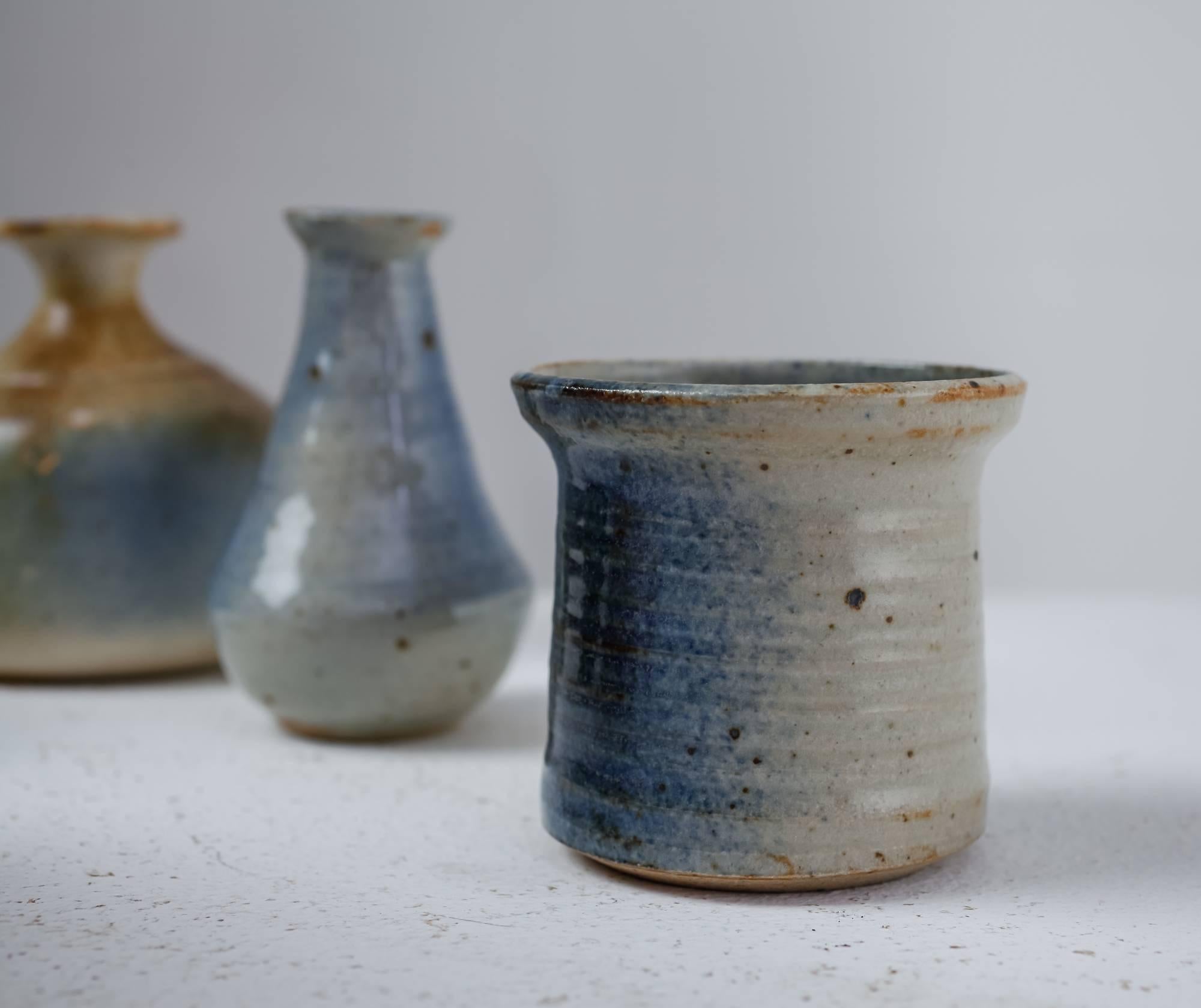 Mid-Century Modern Franco Agnese Set of Six Ceramic Vases in Grey Blue, France, 1960s