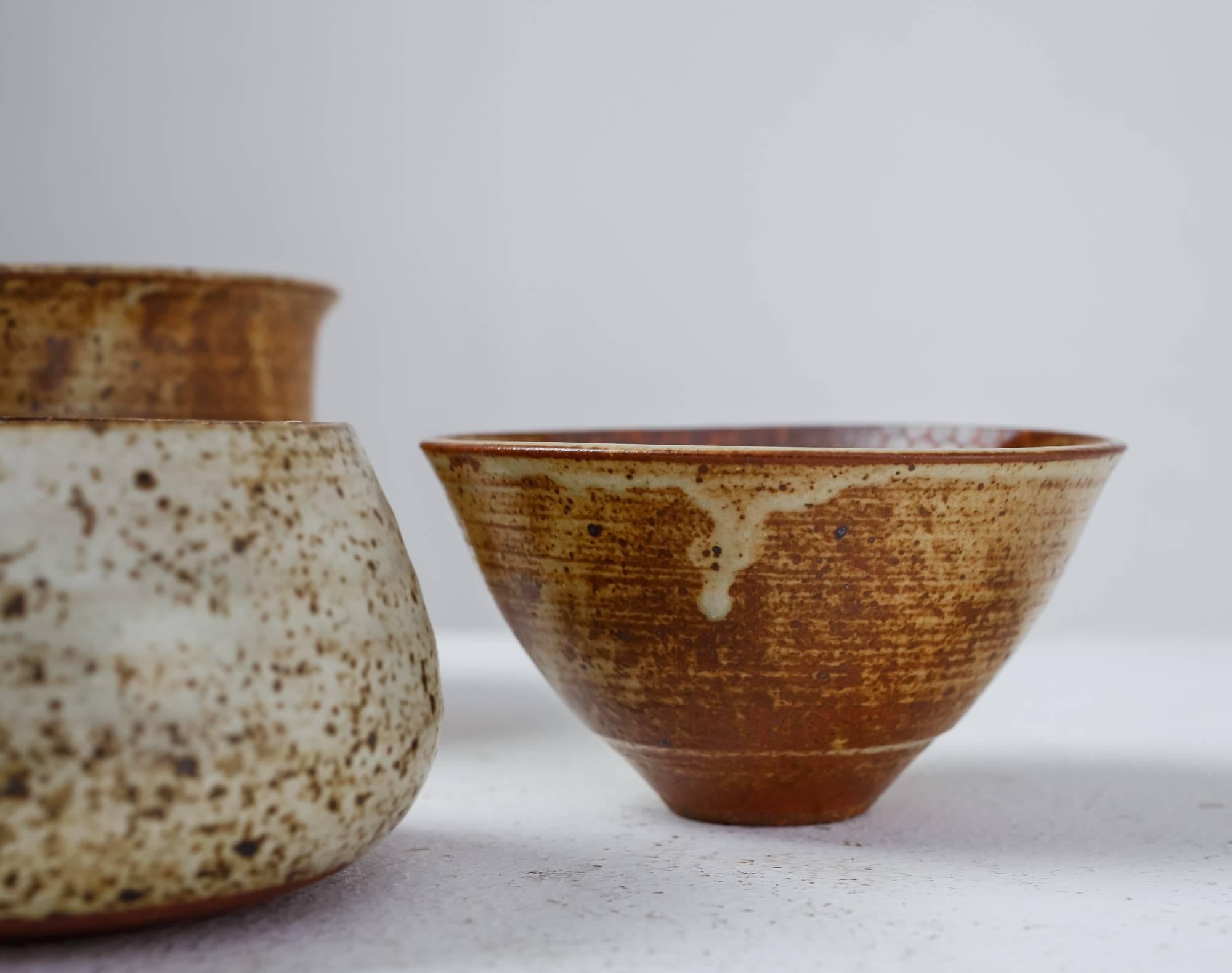 Franco Agnese Set of Five Ceramic Earth Tone Bowls, France, 1960s 1