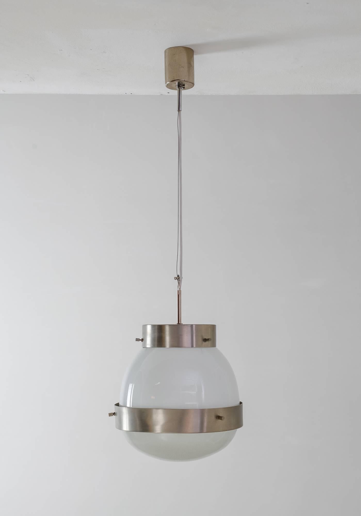 Mid-Century Modern Sergio Mazza Nickel and Glass 'Delta' Pendant for Artemide, Italy, 1960s For Sale