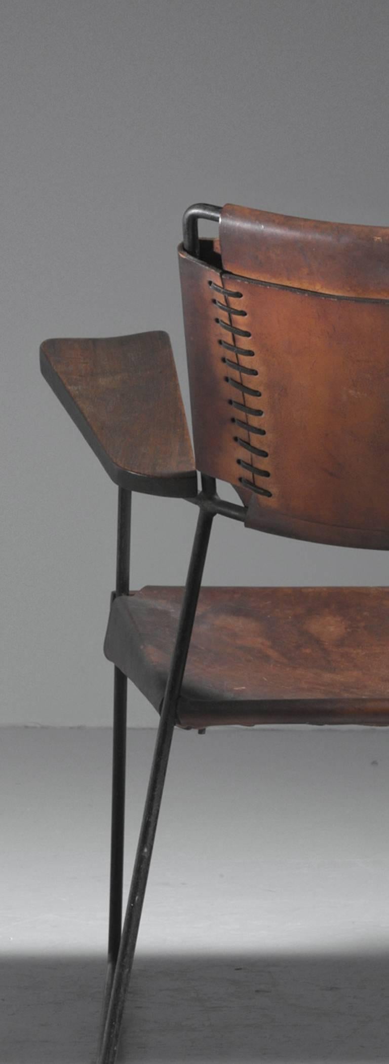 Rare Studio Furniture Chair with Heavy Saddle Leather, American, 1950s For Sale 2