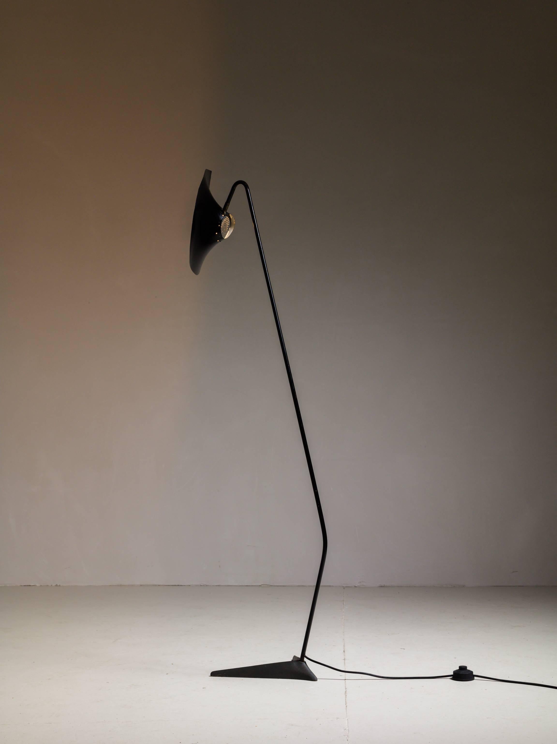 French 'Manta Ray' Black Metal Floor Lamp, France, 1950s For Sale