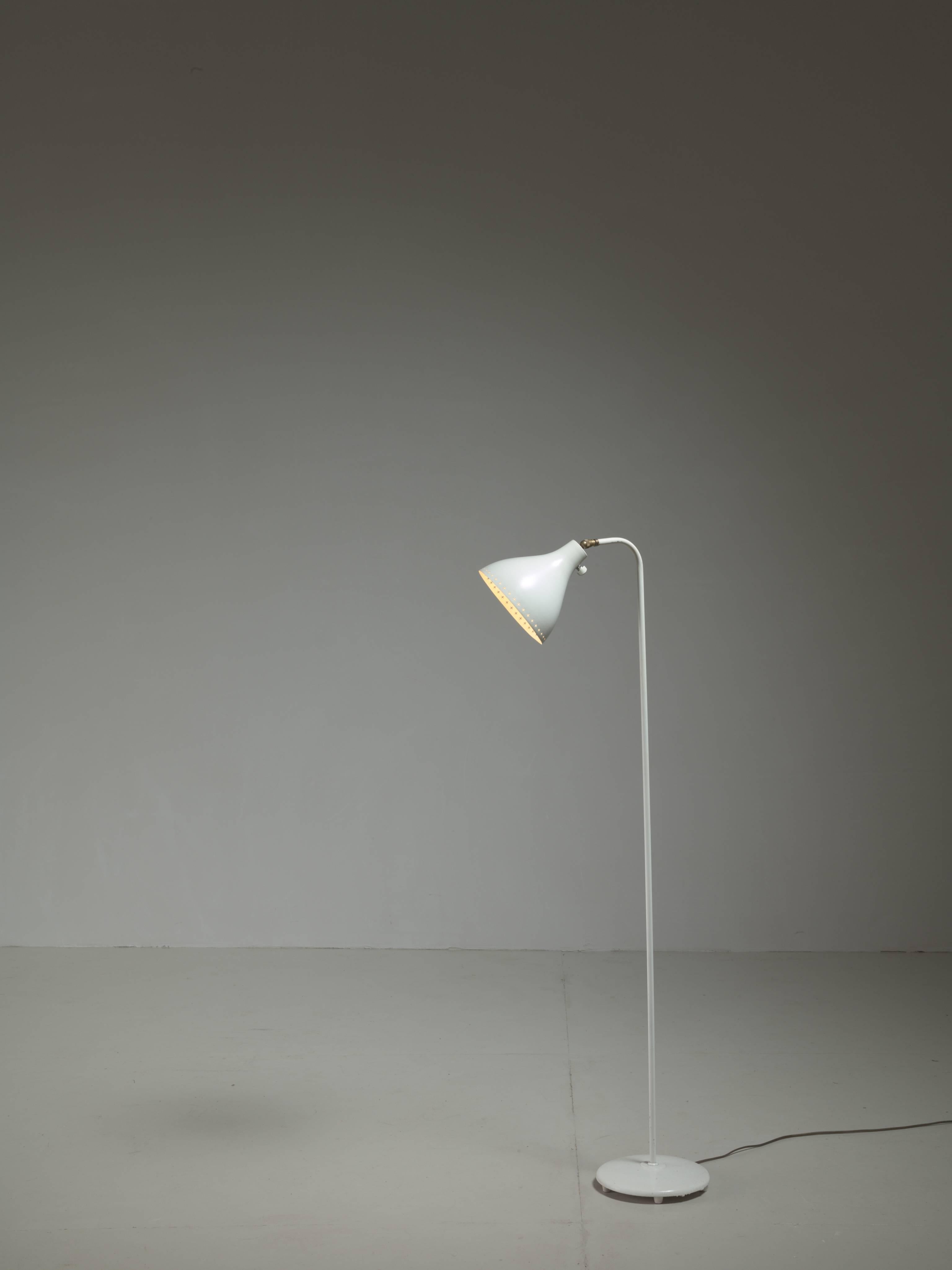 Scandinavian Modern Jac Jacobsen White Metal Floor Lamp, Norway, 1950s For Sale
